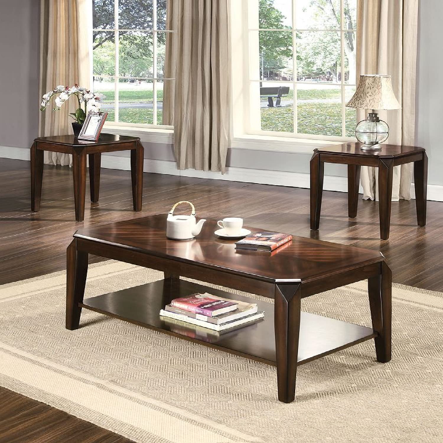 3-Piece Coffee & End Table Set with Storage Shelf