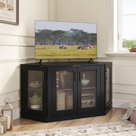 Corner TV Stand with Storage Shelves & Doors