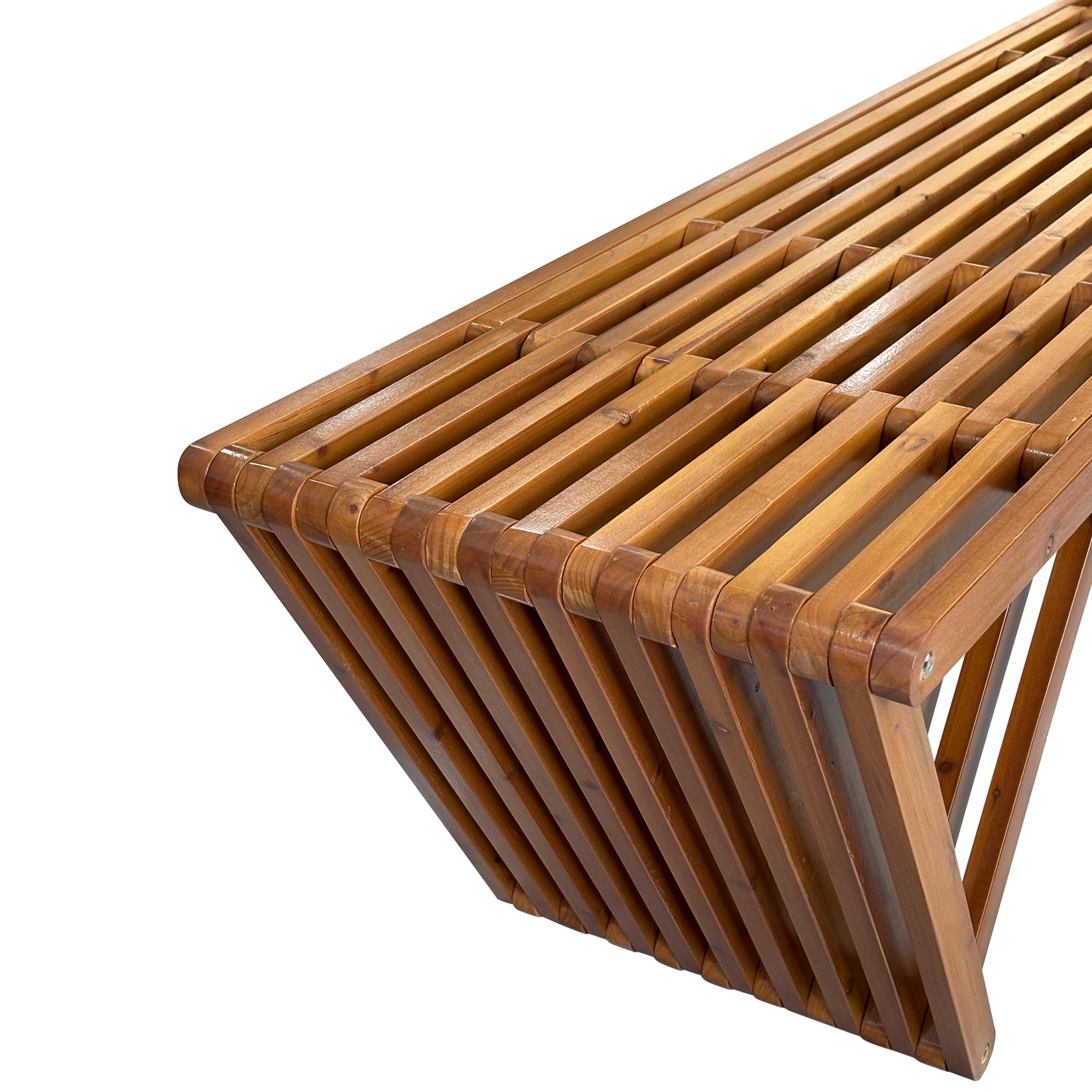 Mega Casa Outdoor Wooden Bench with Weatherproof Cushion, Solid Fir Wood, Coating with Wood Varnish, 3-Seater, for Patio, Porch, Yard, Garden, 62.8 inches (Teak Tone)