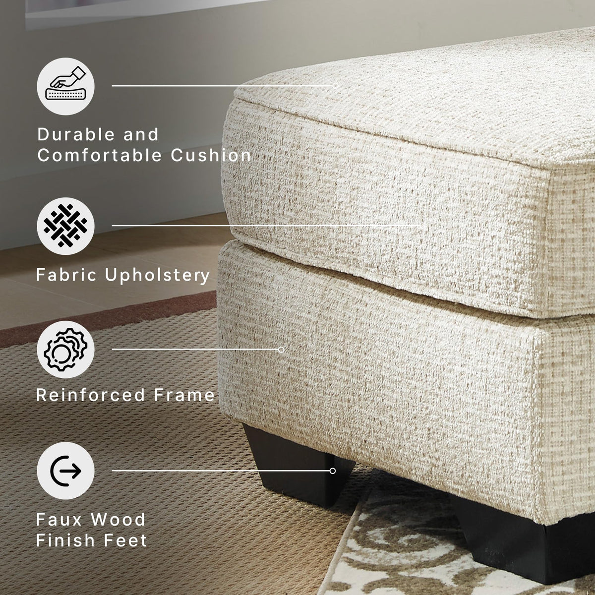 Beige Chenille Ottoman