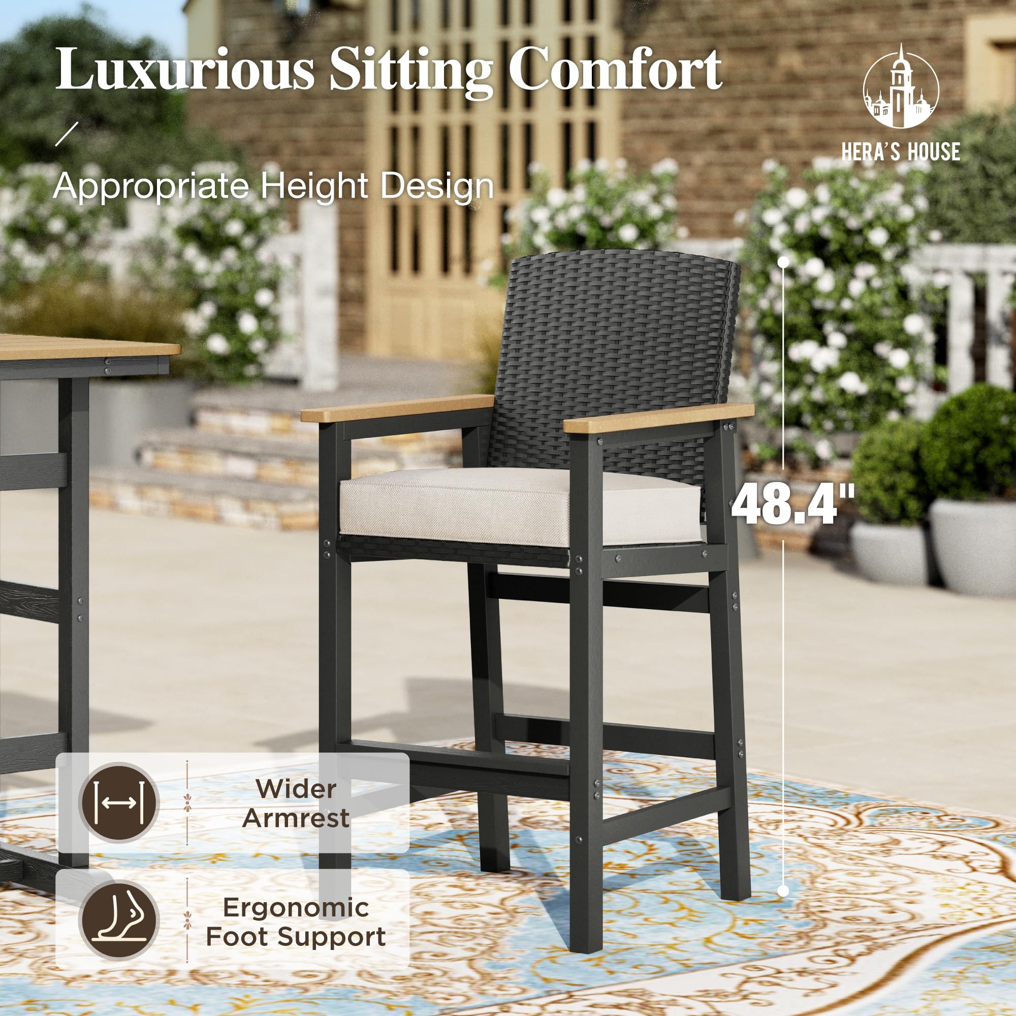 3-Piece Outdoor HDPE Bar Set with Wicker Stools
