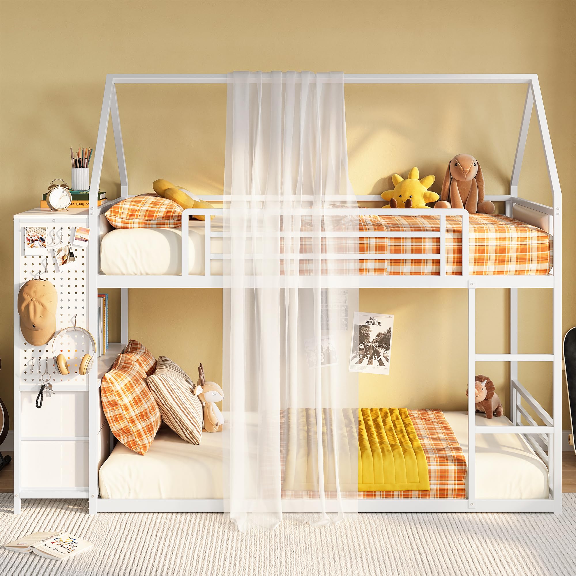 Twin Over Twin Bunk Bed with Hall Tree & Storage