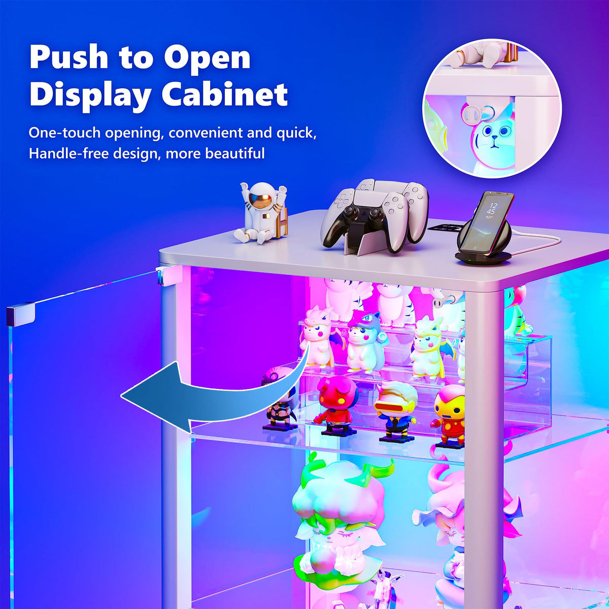 HNEBC 2 Pack 360 Glass Display Cabinet, Glass Doors, RGB LED Lights, White