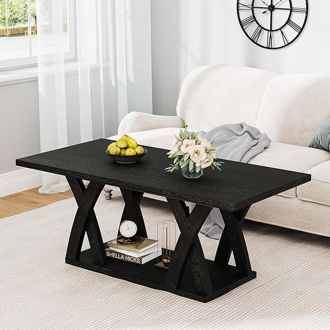 Farmhouse Coffee Table with Storage Shelf