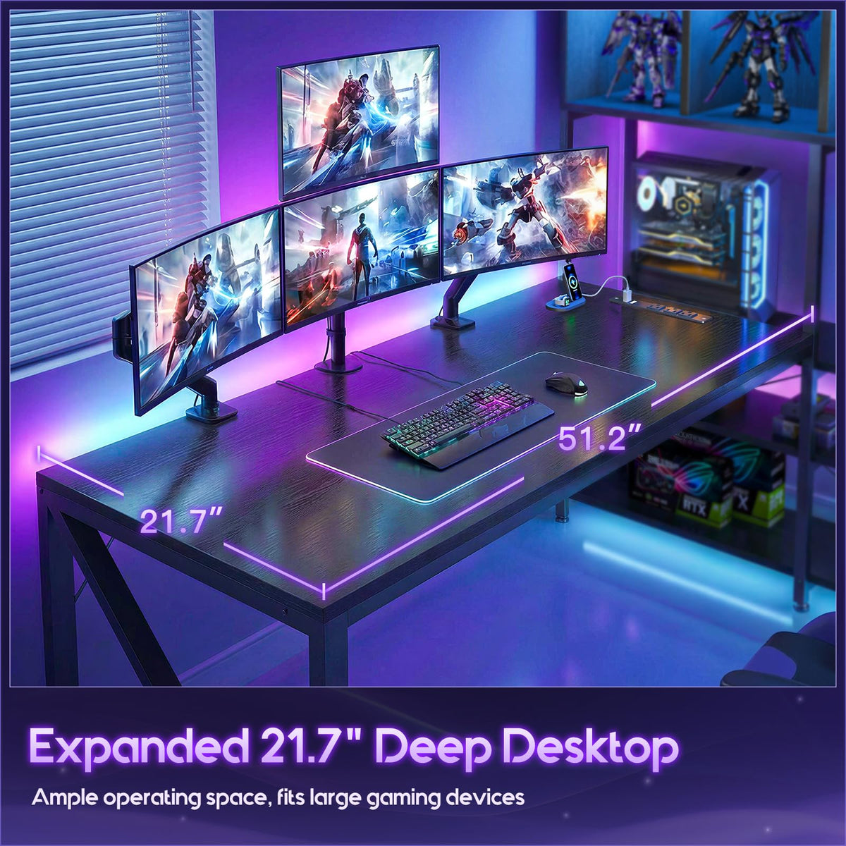 L-Shaped Gaming Desk with Display Hutch