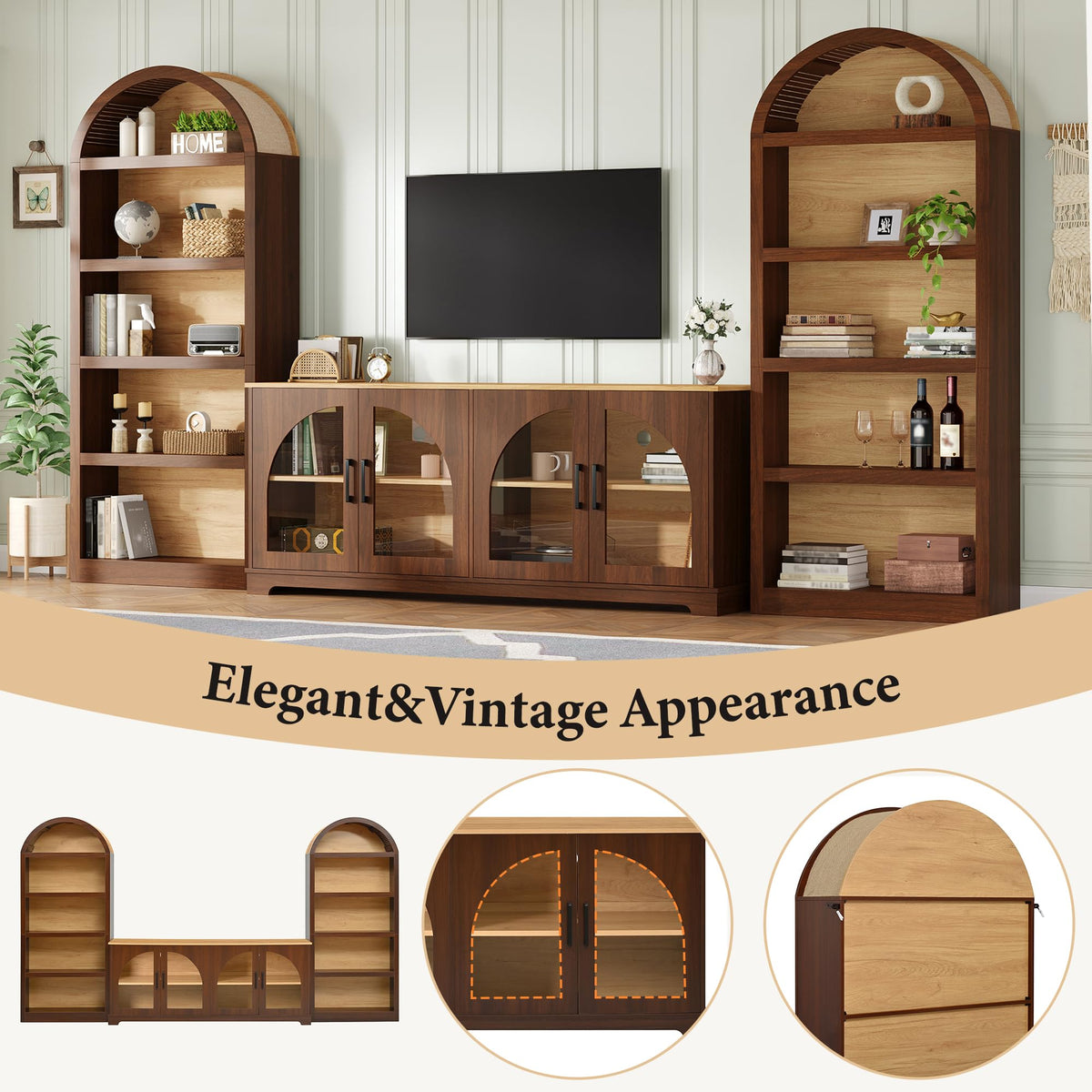 Farmhouse TV Stand Set with Bookshelves