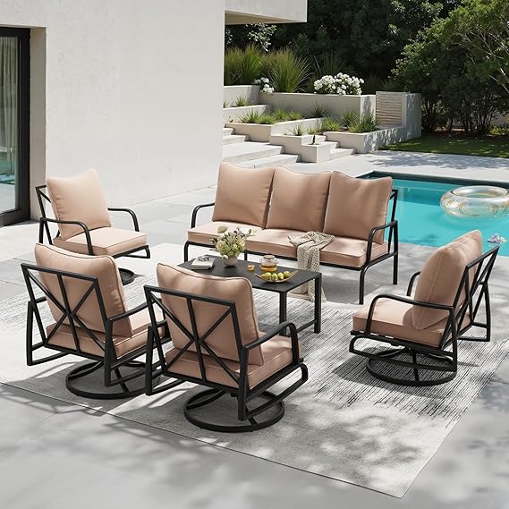 Outdoor Patio Conversation Set with Swivel Chairs & Coffee Table