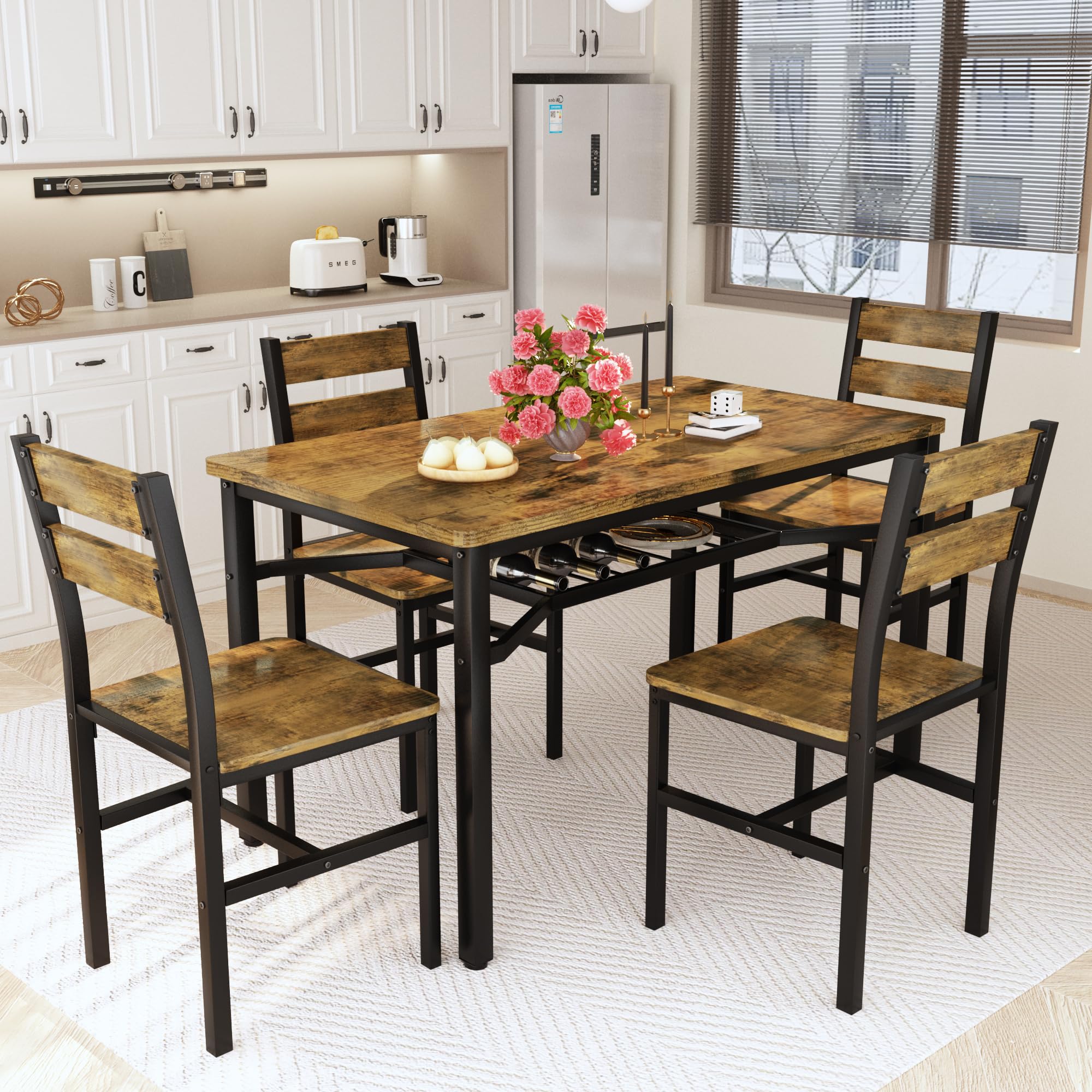 5-Piece Farmhouse Dining Table Set for 4