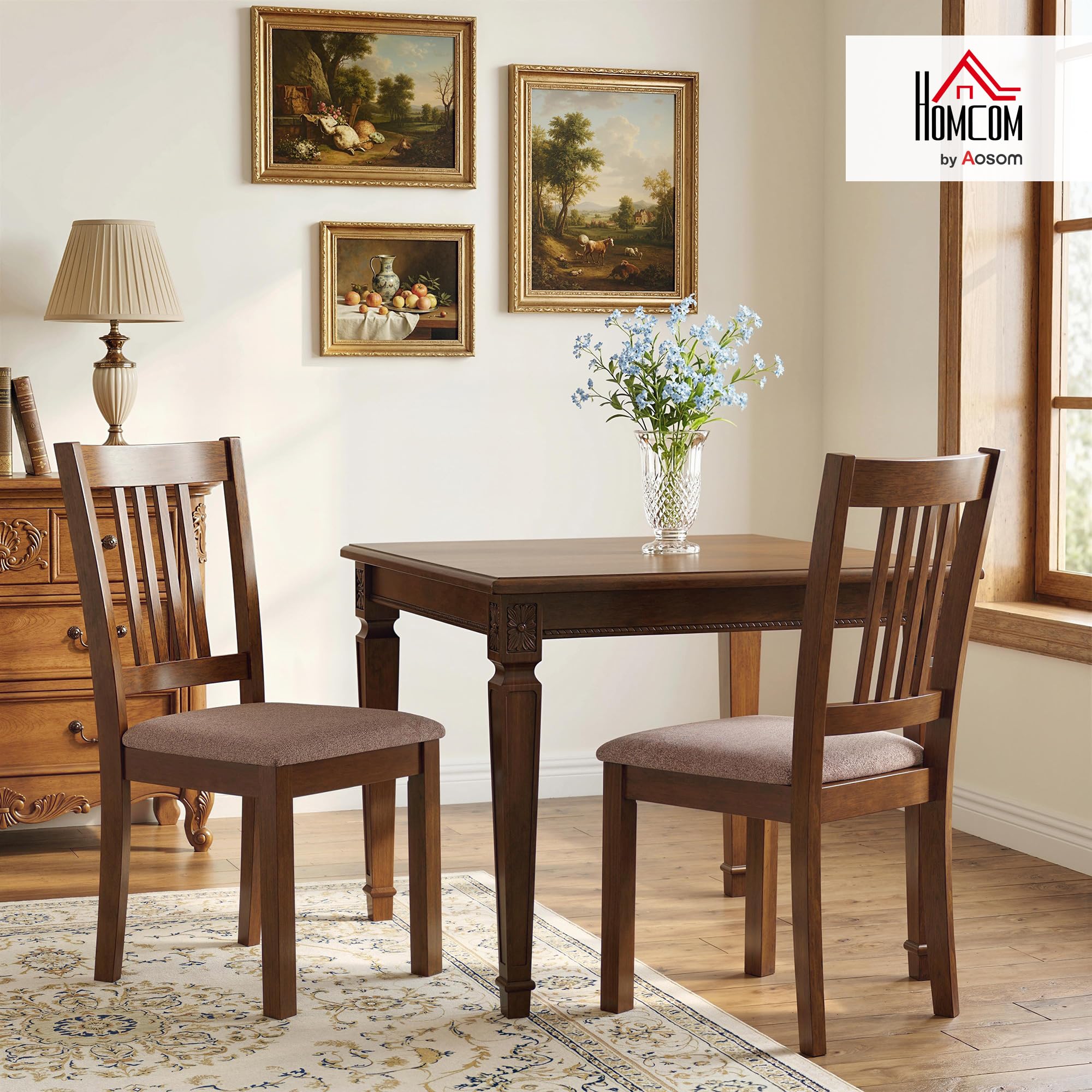 Mid-Century Dining Chairs, Set of 2 – Upholstered, Solid Rubberwood
