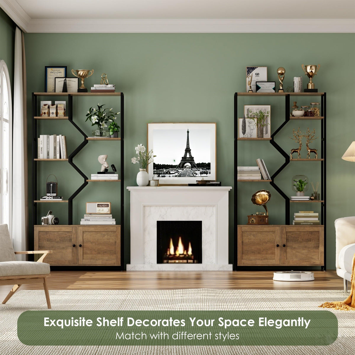6-Tier Industrial Bookcase with Cabinets
