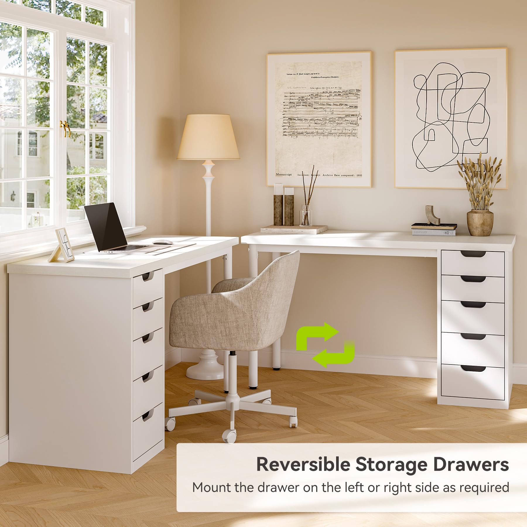 47" Computer Desk with 5 Drawers & Metal Frame