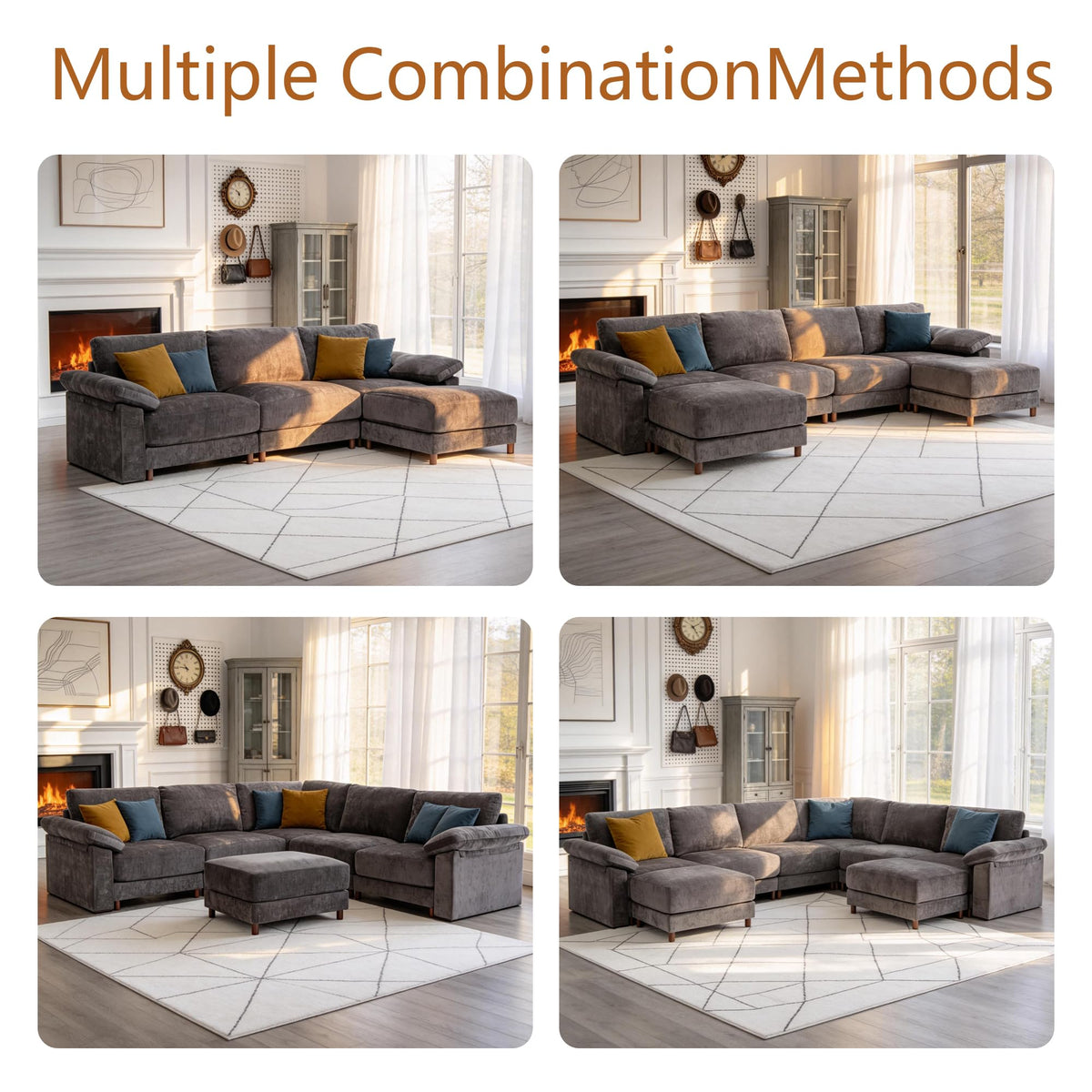 141'' Oversized L Shaped Modular Cloud Sectional Sofa, Deep Seat Sofa, Grey