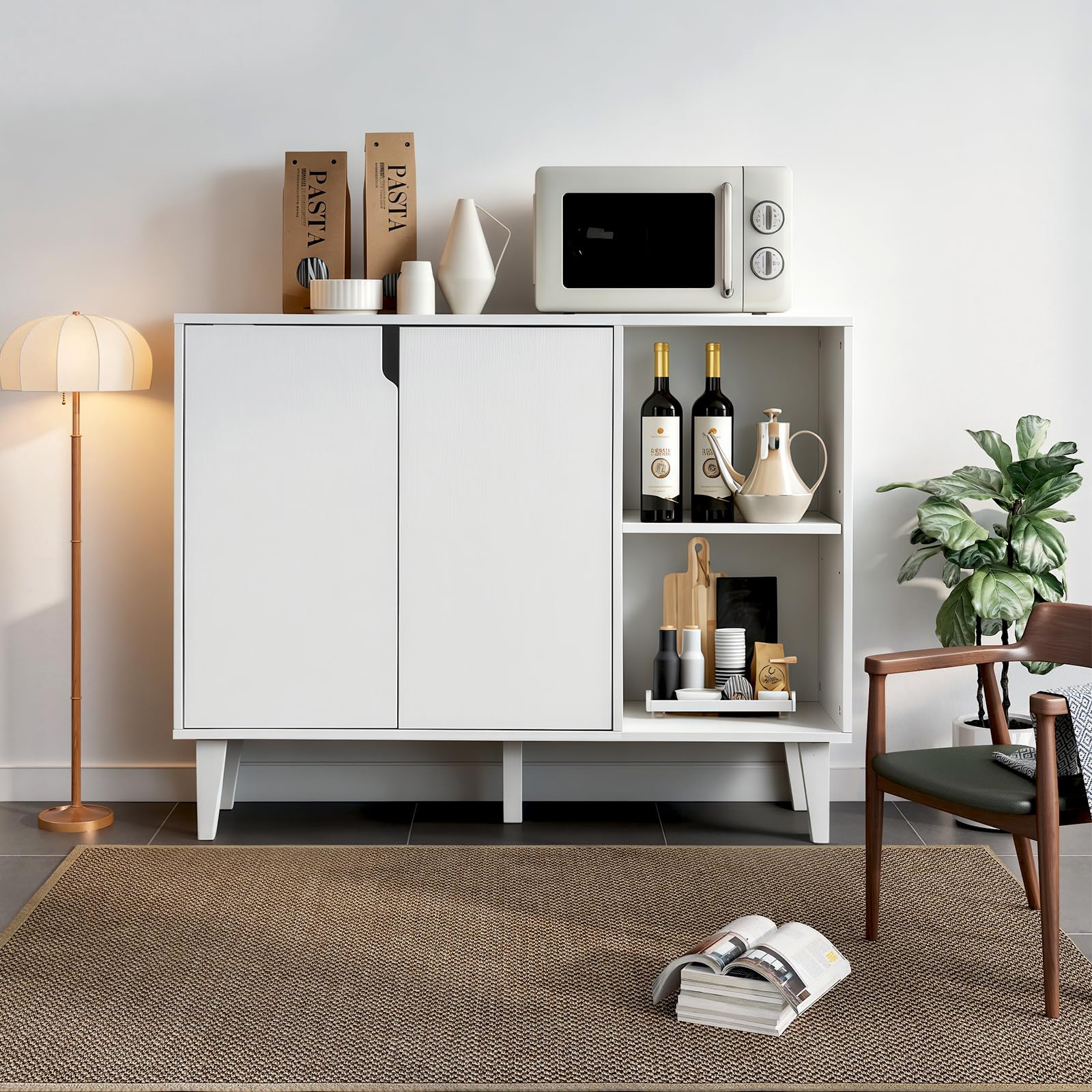 Buffet Cabinet with 2 Doors & 2 Shelves – White