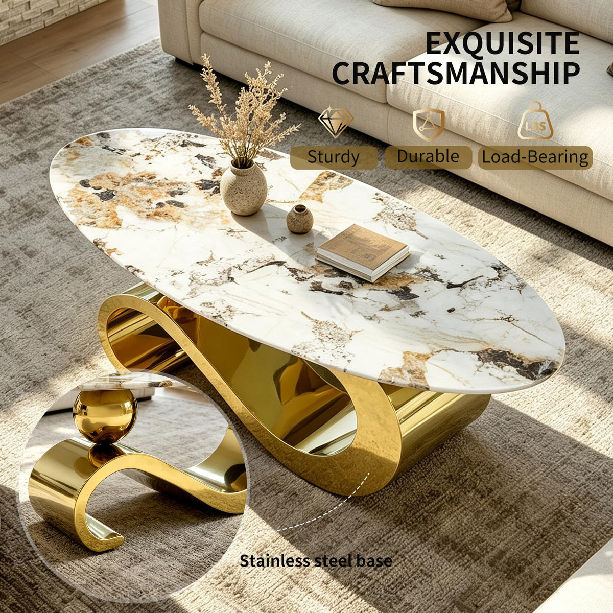 Oval Faux Marble Coffee Table