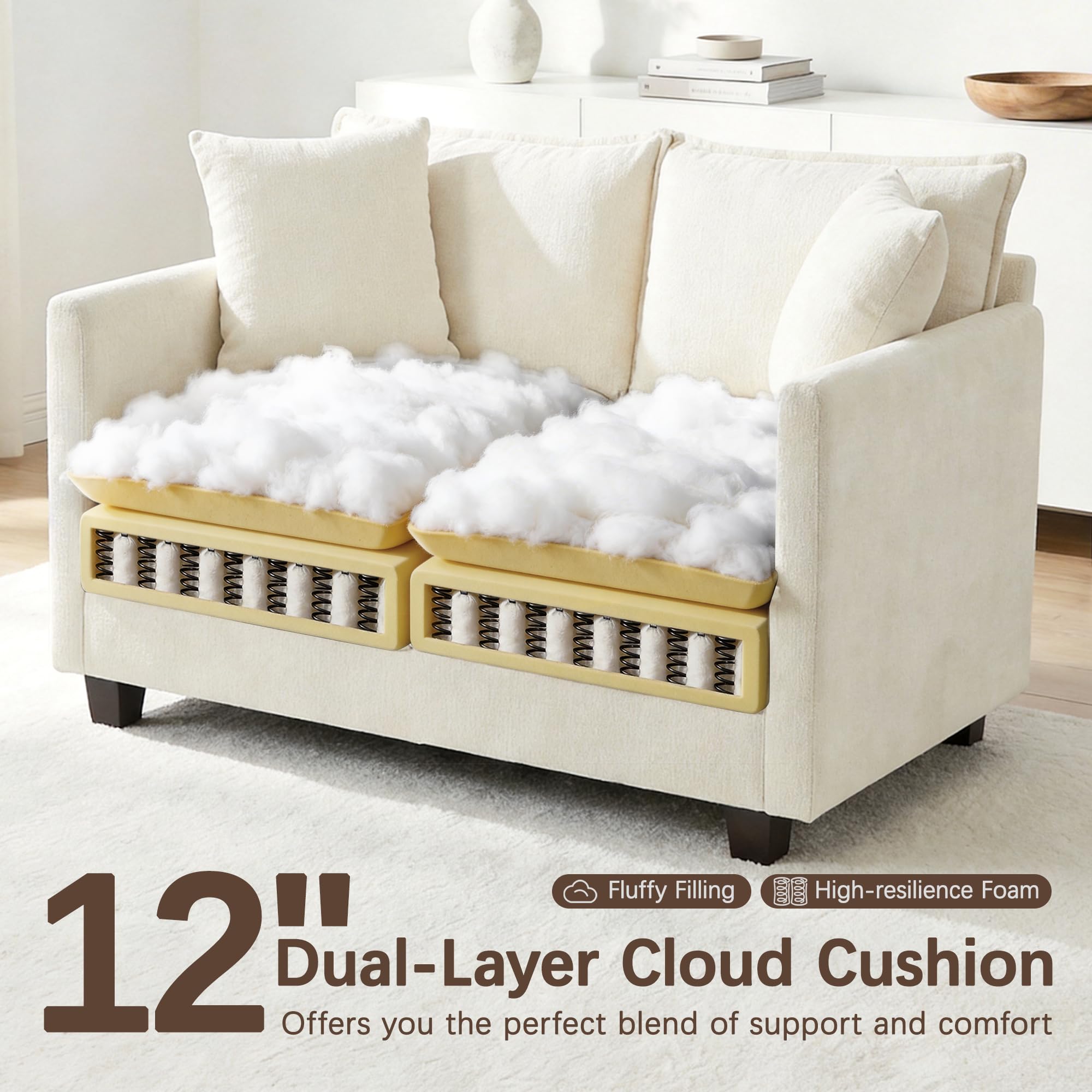 Chenille Cloud Loveseat with Deep Seat, 2 Pillows & Optional Ottoman