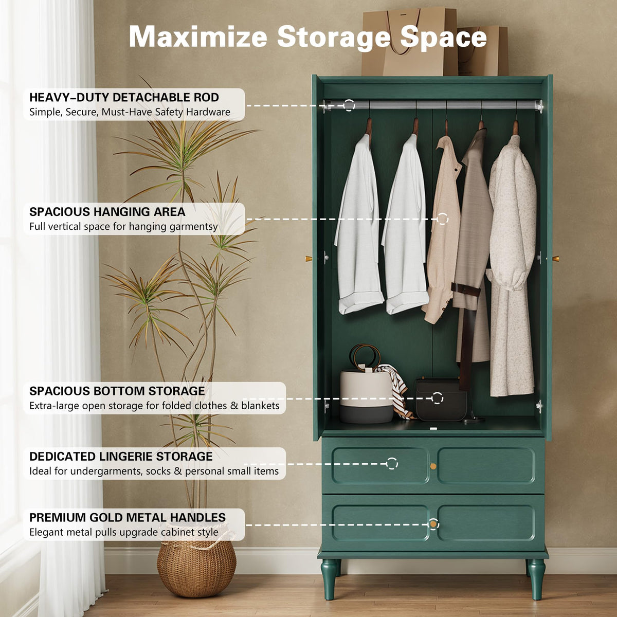 Green Wardrobe with Drawers