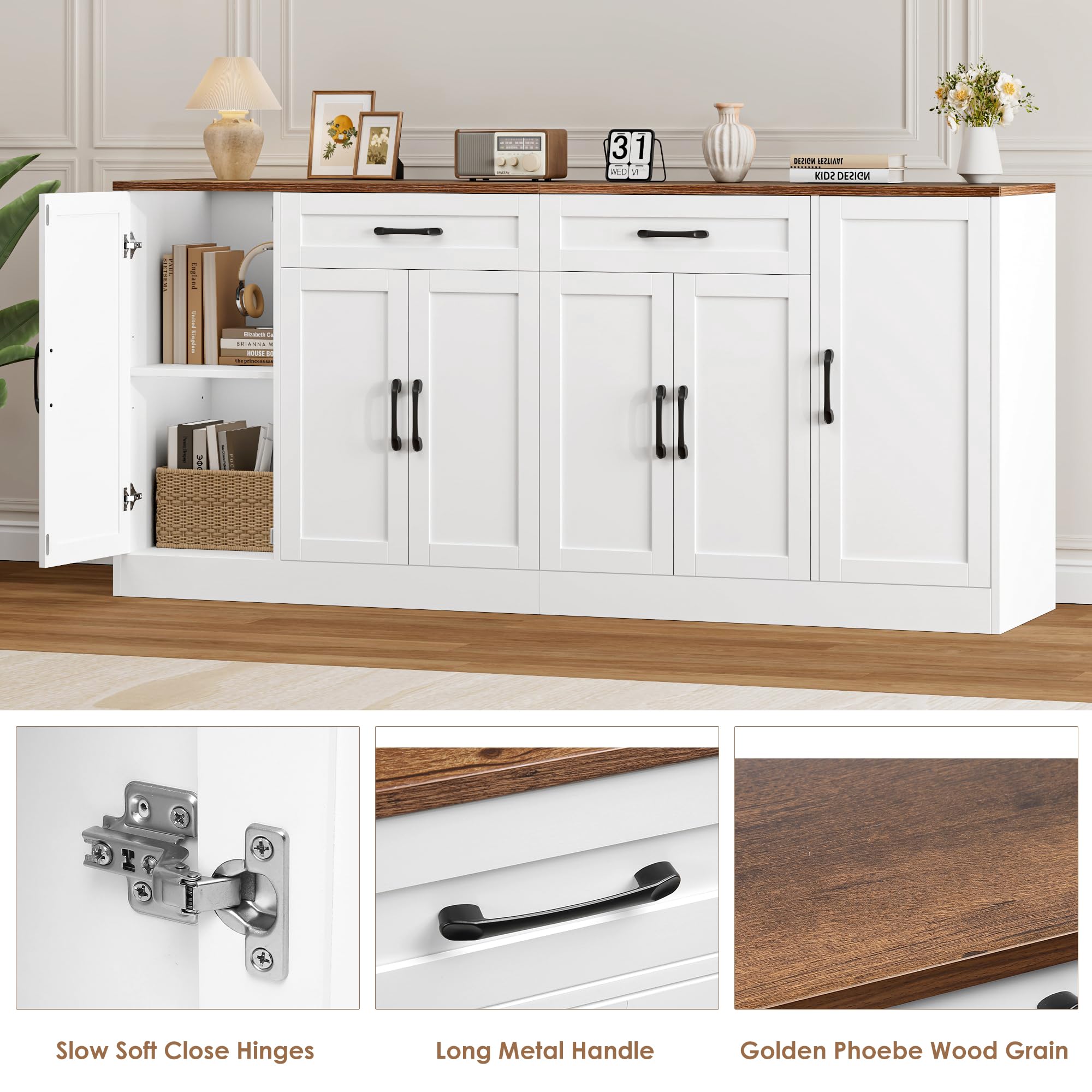 71-Inch Large Sideboard Buffet Cabinet with Storage