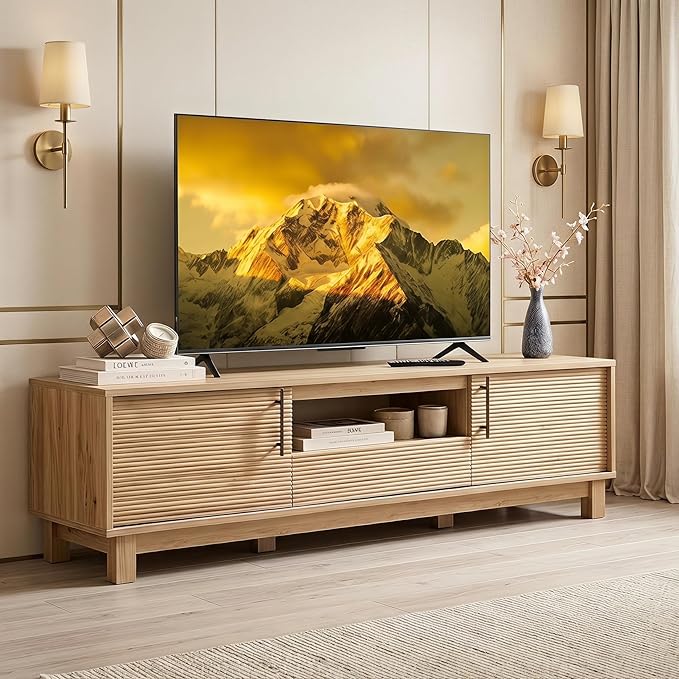 58" Fluted TV Stand with Storage Cabinets & Drawer