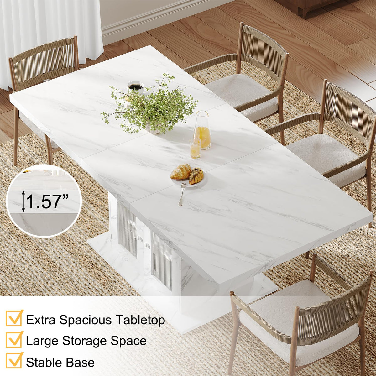 Faux Marble Dining Table with Storage