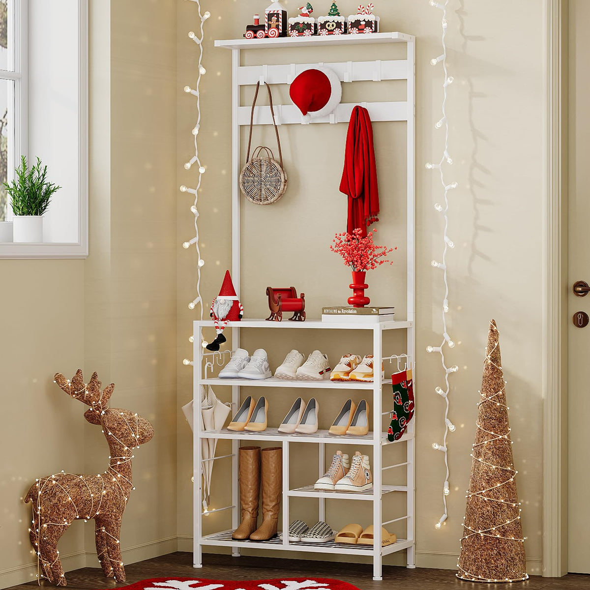 Hall Tree with Coat Rack and Shoe Storage