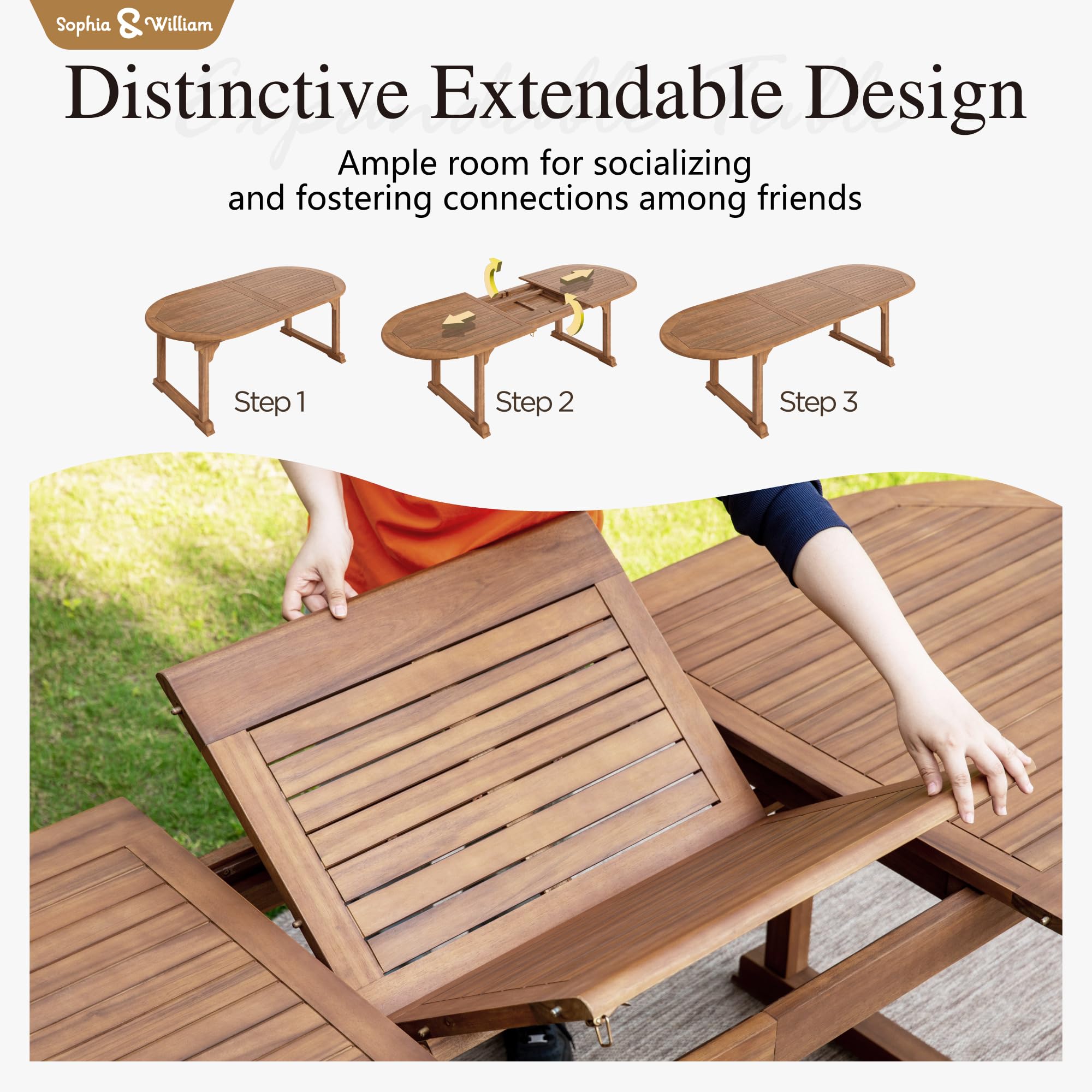 Expandable Acacia Wood Patio Dining Set with Rattan Chairs