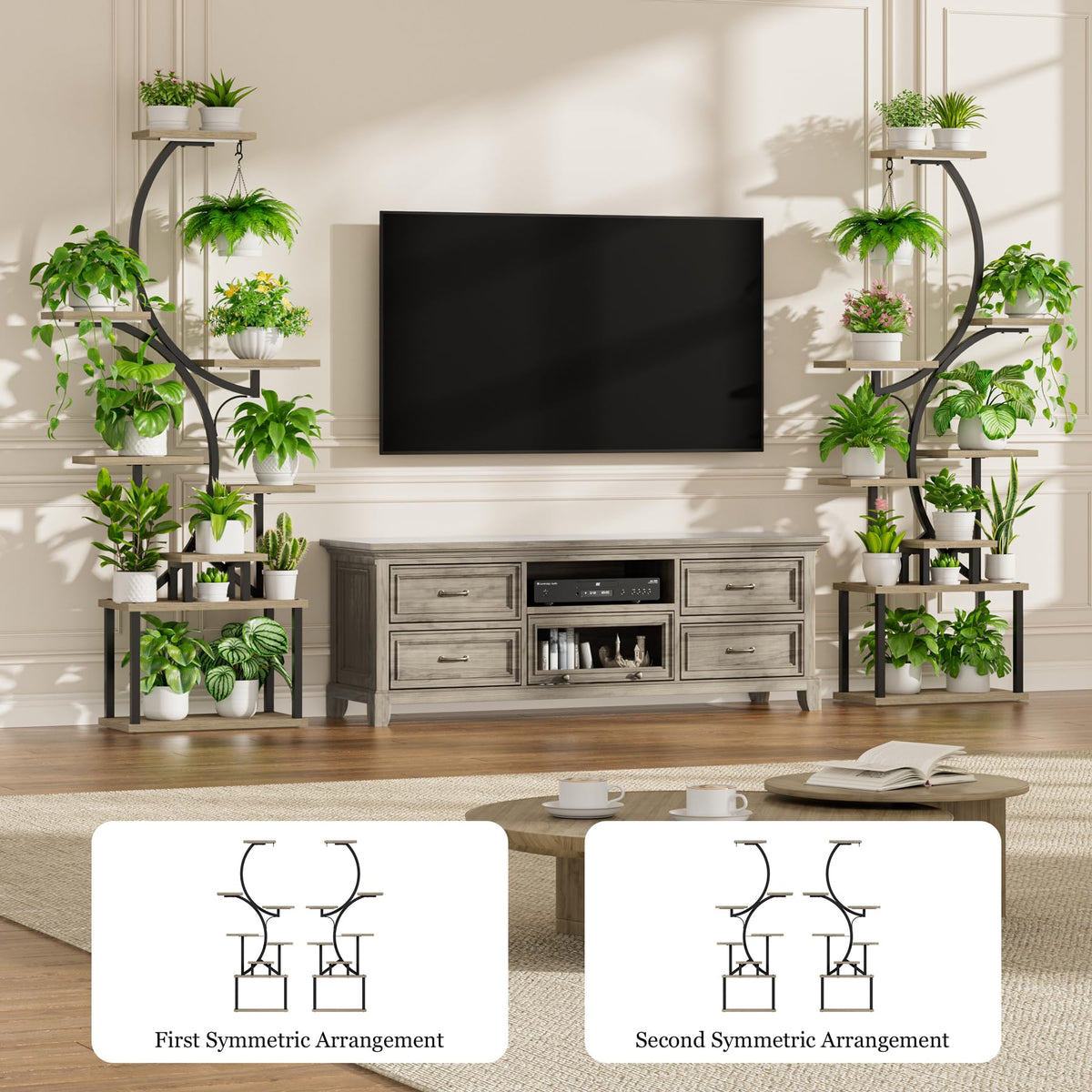 Plant Stand Indoor with Grow Light - 2 Pack Tall Large Lighted Plant Shelf