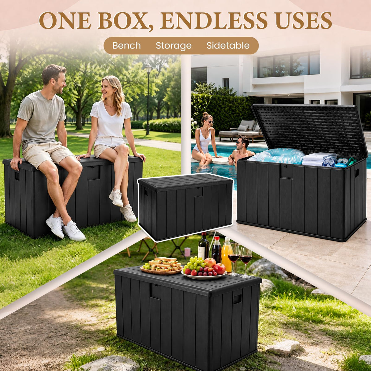 Winice 150 Gallon Outdoor Storage Box,Waterproof Deck Box for Patio & Bench