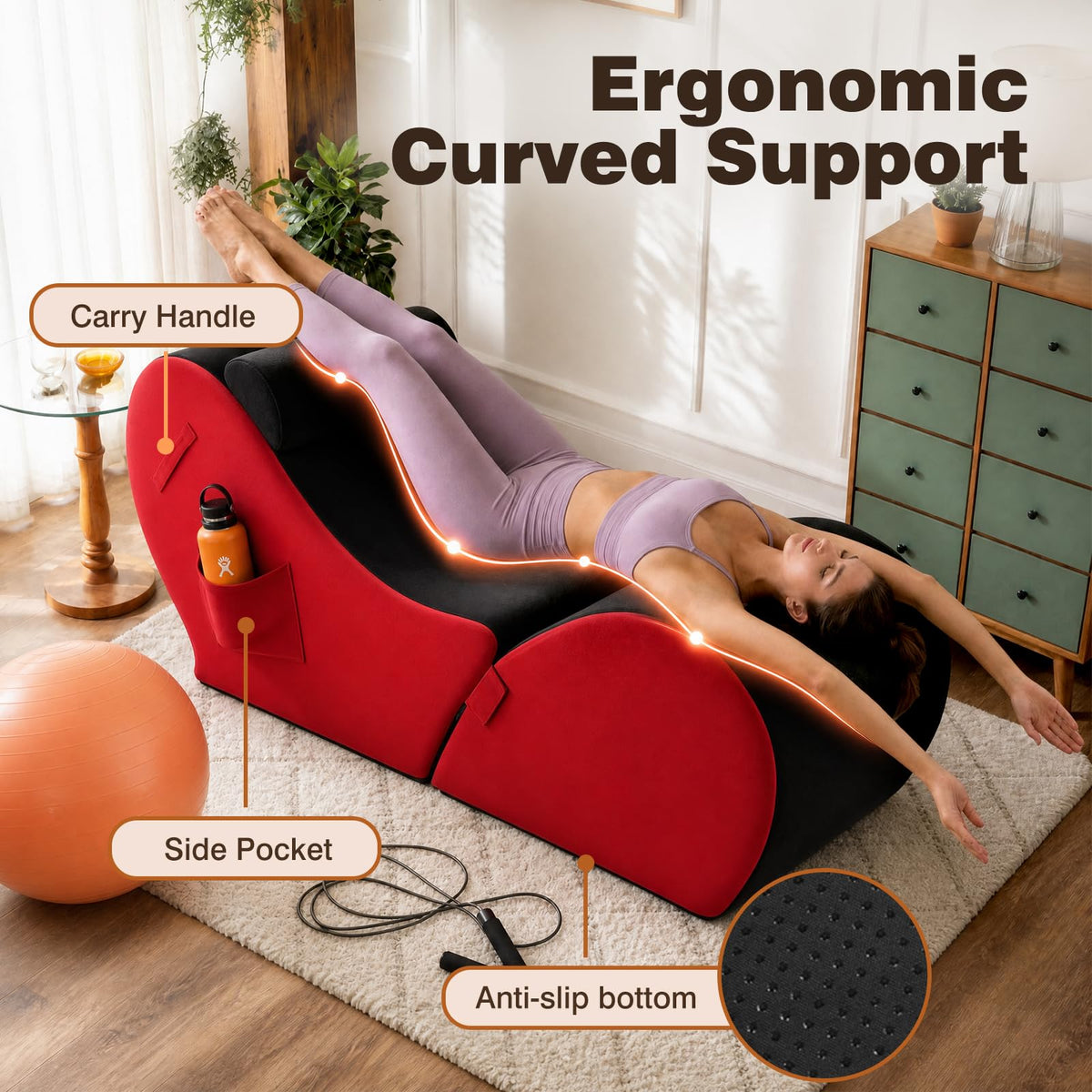 2-in-1 Convertible Yoga Chaise, Heart-Shaped Lounge Sofa for Stretching