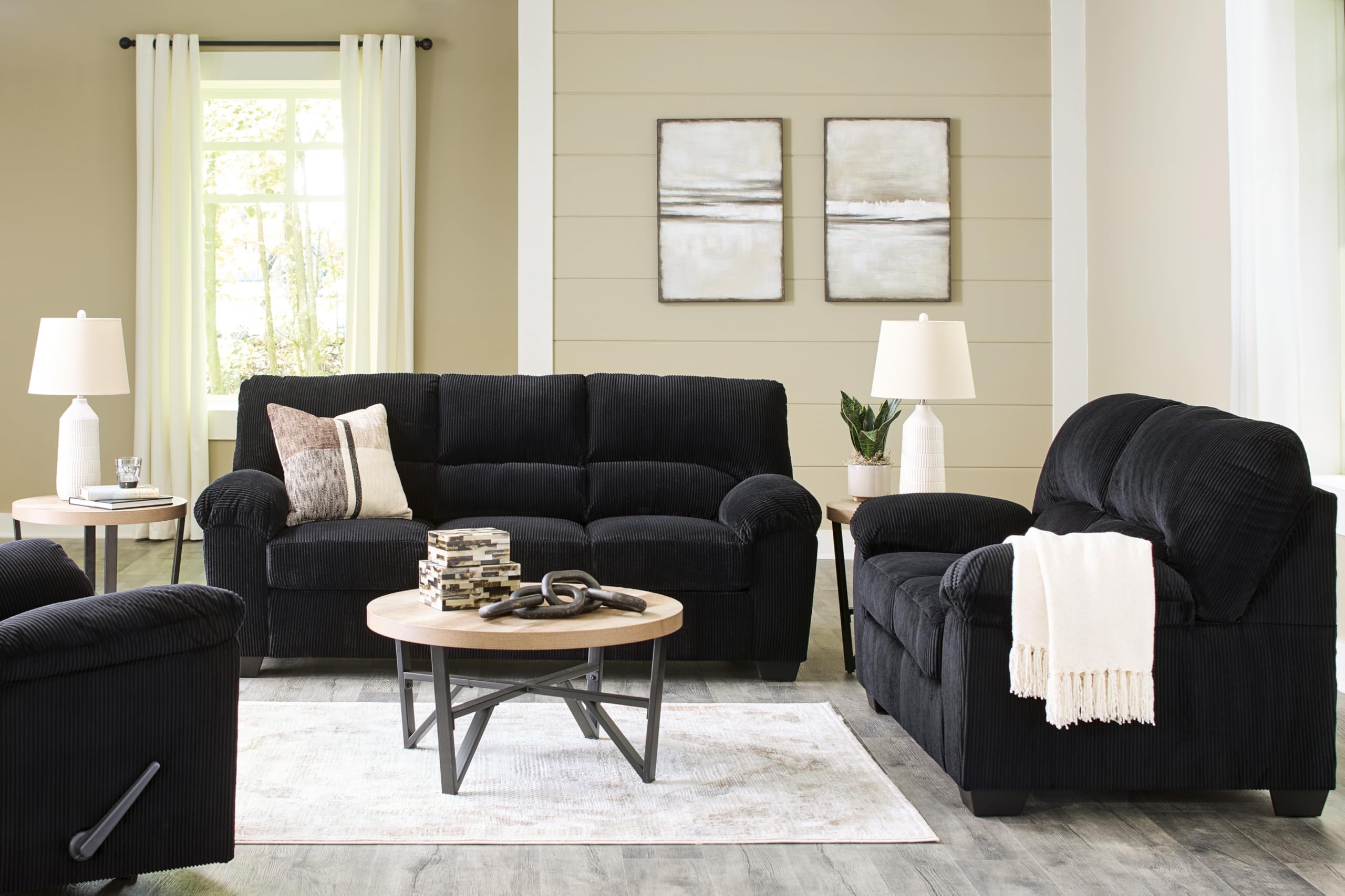 Signature Design by Ashley SimpleJoy Modern Loveseat for Living Room, Black