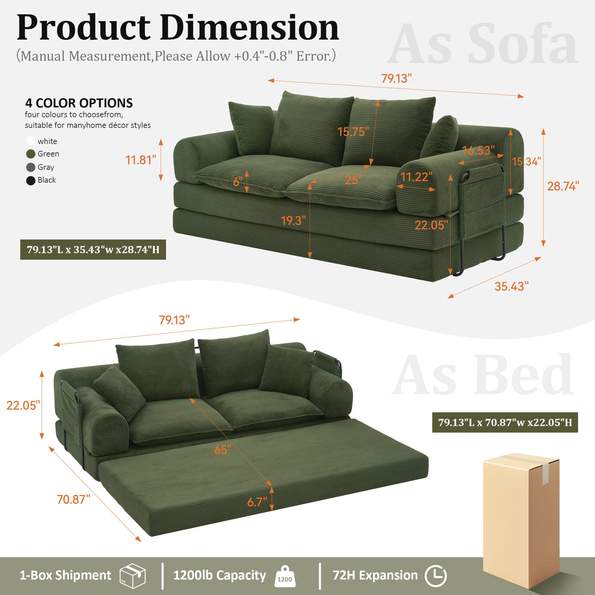 Corduroy Convertible Sofa Bed