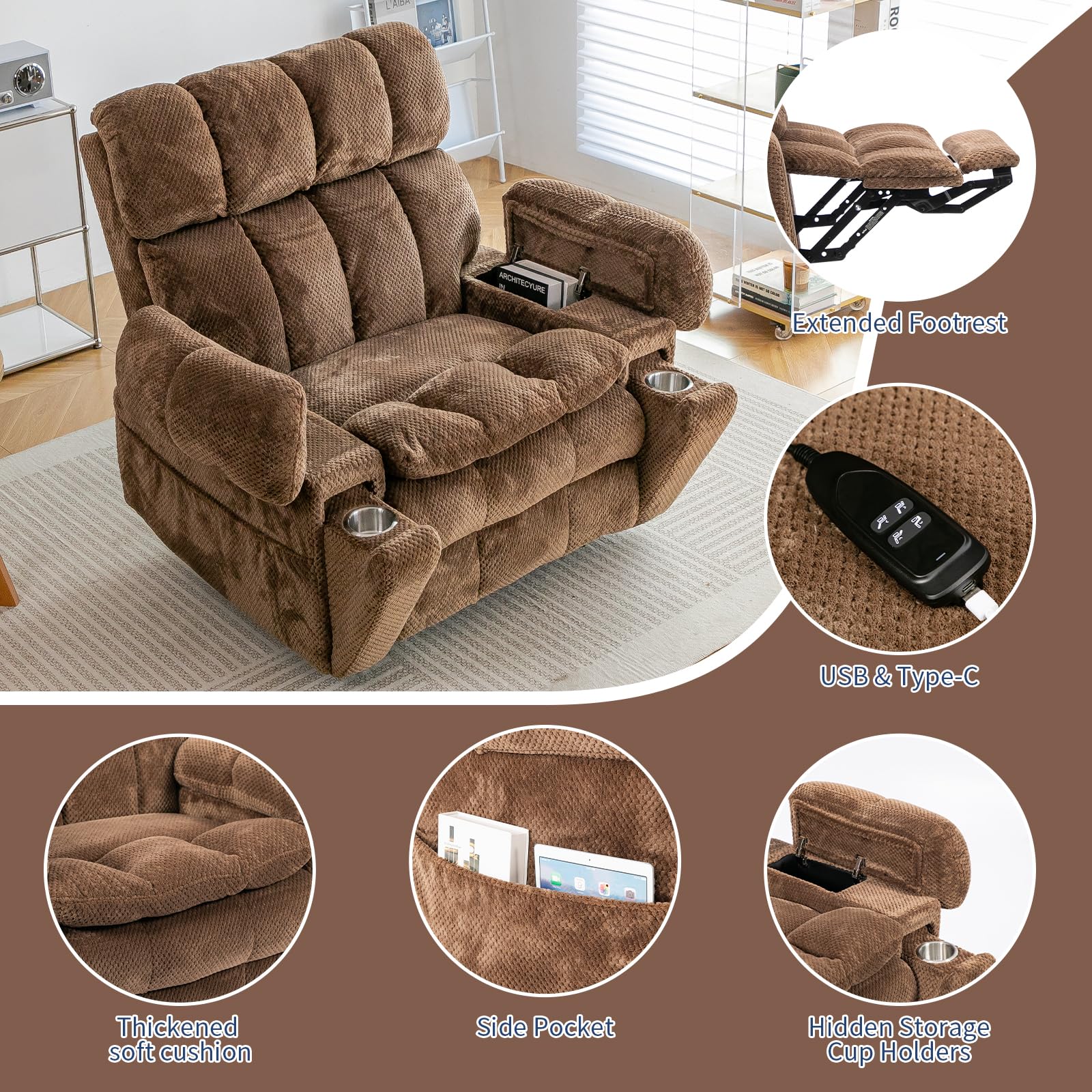 Oversized Dual-Motor Power Lift Recliner Chair – Brown