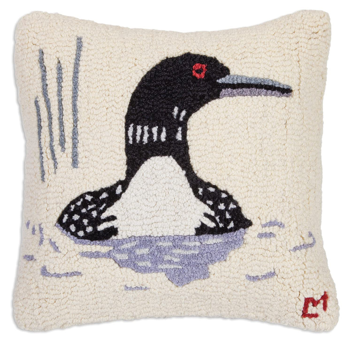 Hand-Hooked Wool Loon Throw Pillow