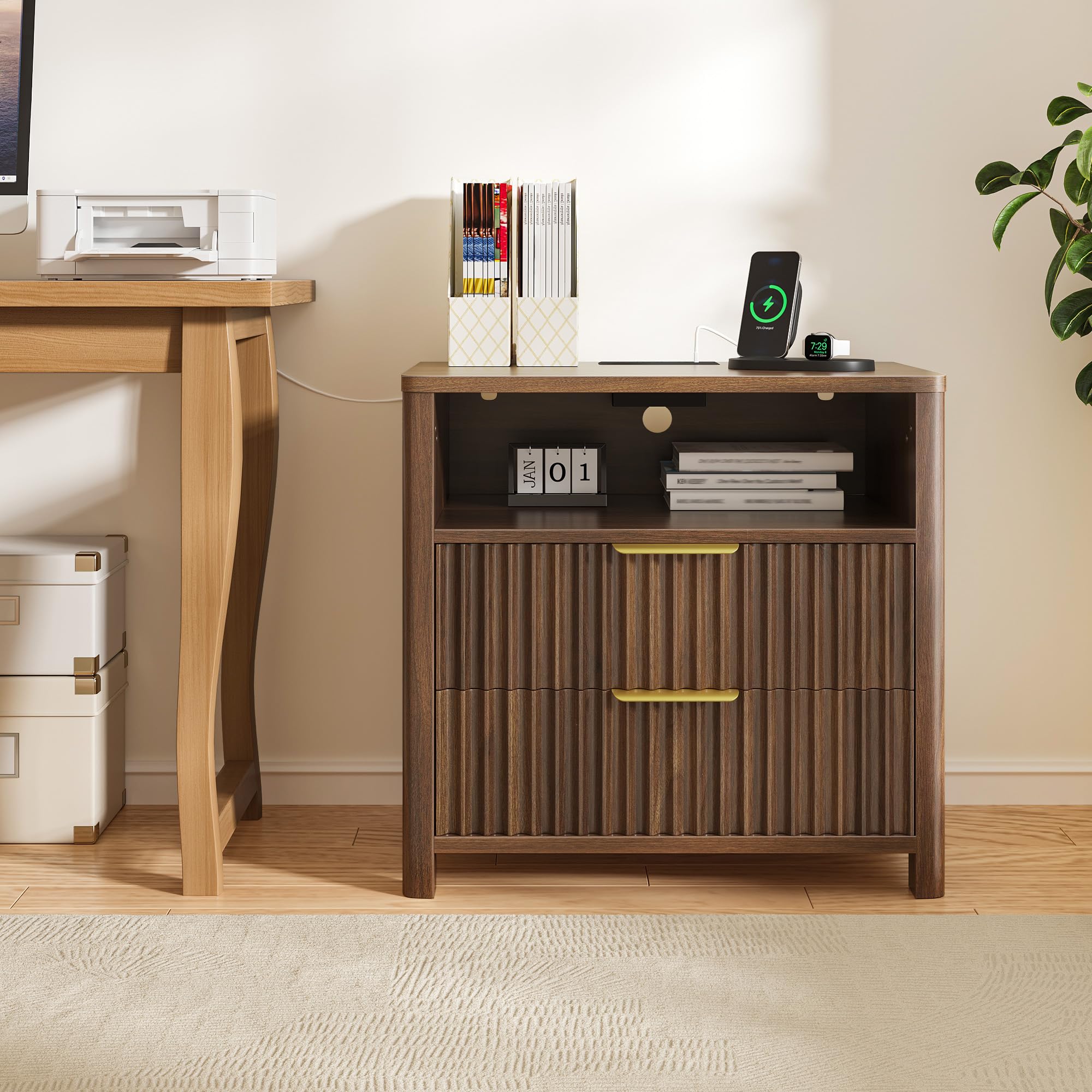 Nightstand with Charging Station & 2 Drawers
