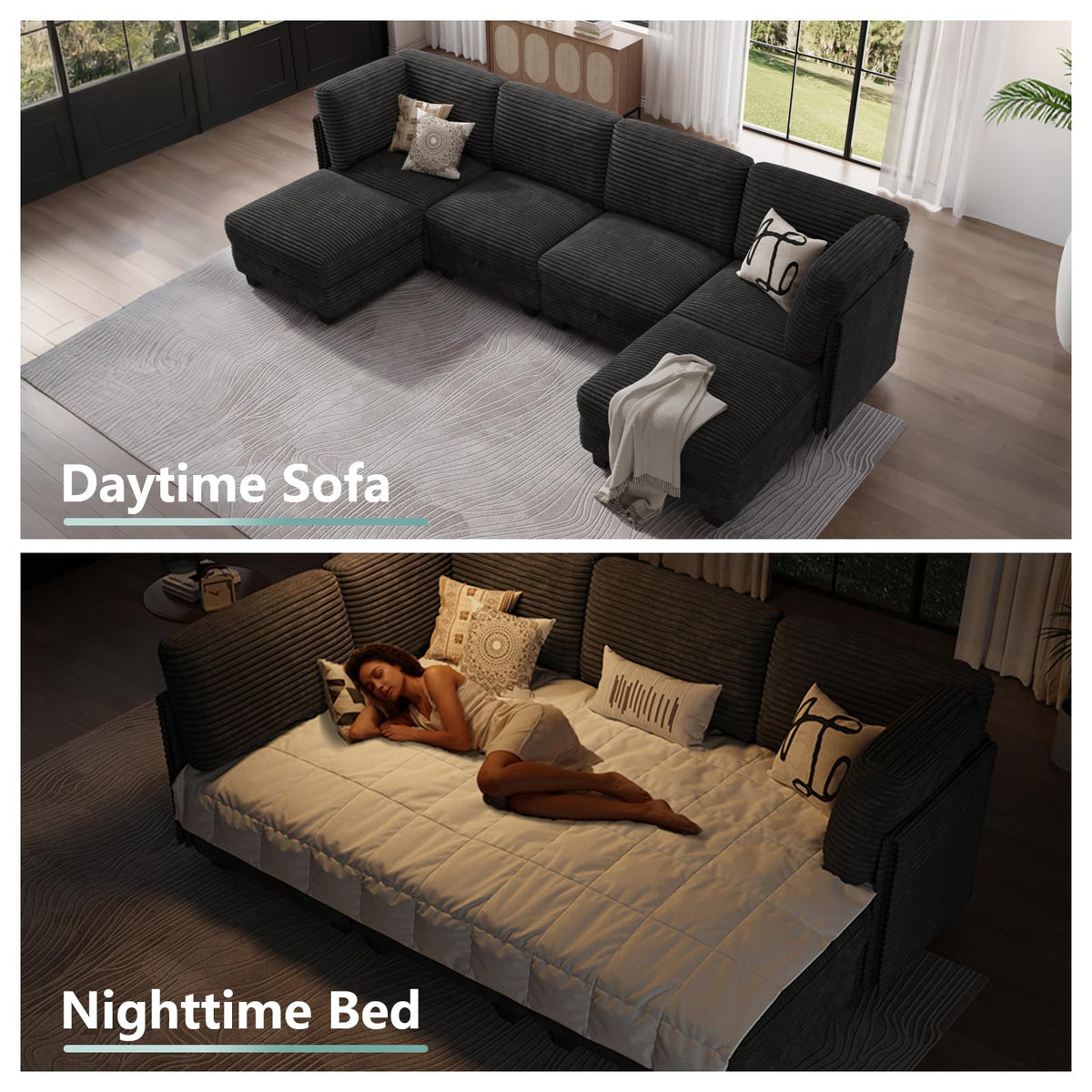 Modular Sectional Cloud Couch, Convertible Sleeper Sofa Bed for Living Room