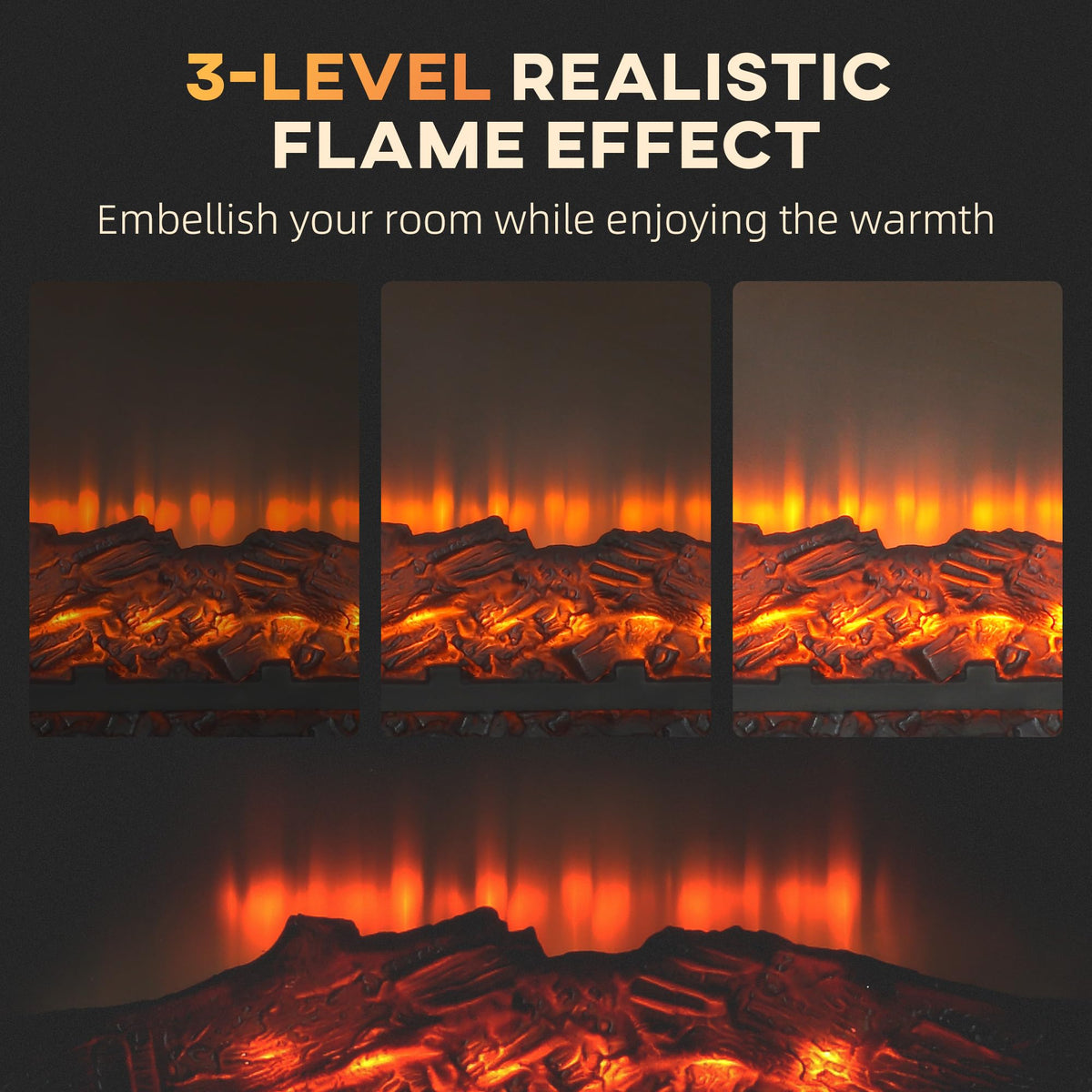HOMCOM 32" Electric Fireplace with Mantel, Freestanding Heater with LED Log Flame, Overheat Protection and Remote Control, 1400W, Brown