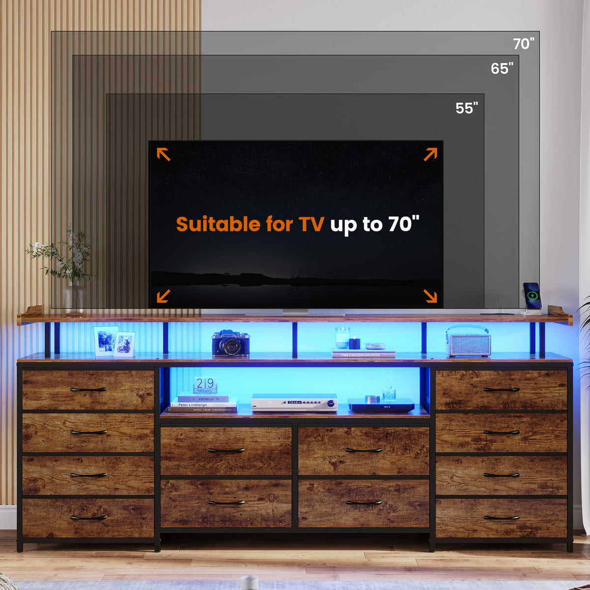 BTHFST 12 Drawers TV Stand Dresser for Bedroom for 55, 60, 70 inch TV