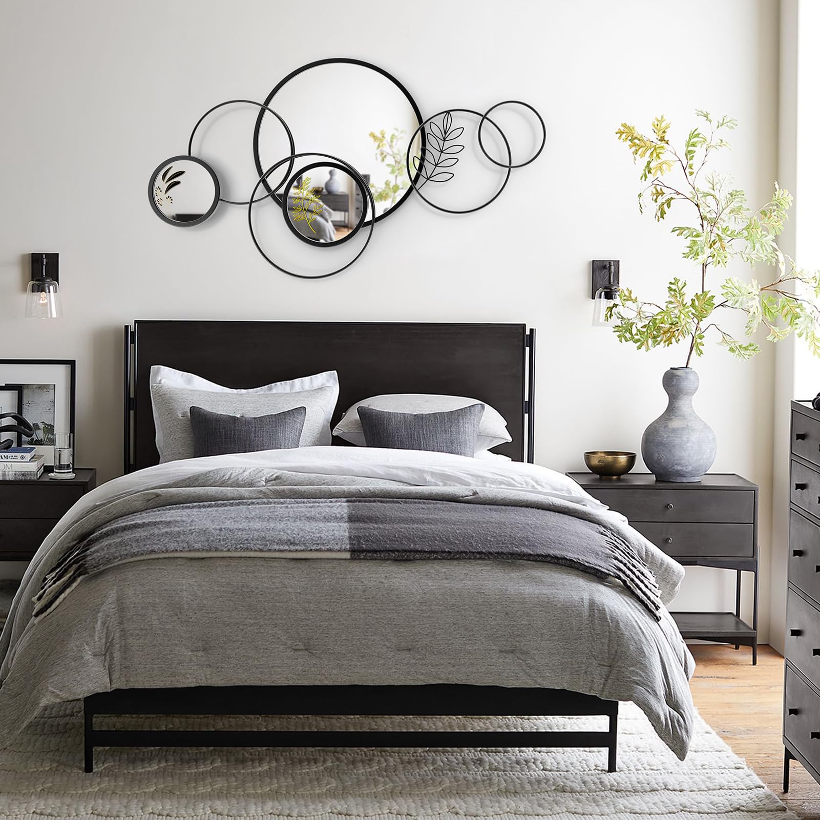Round Black Metal Wall Mirror 45"x25.5"