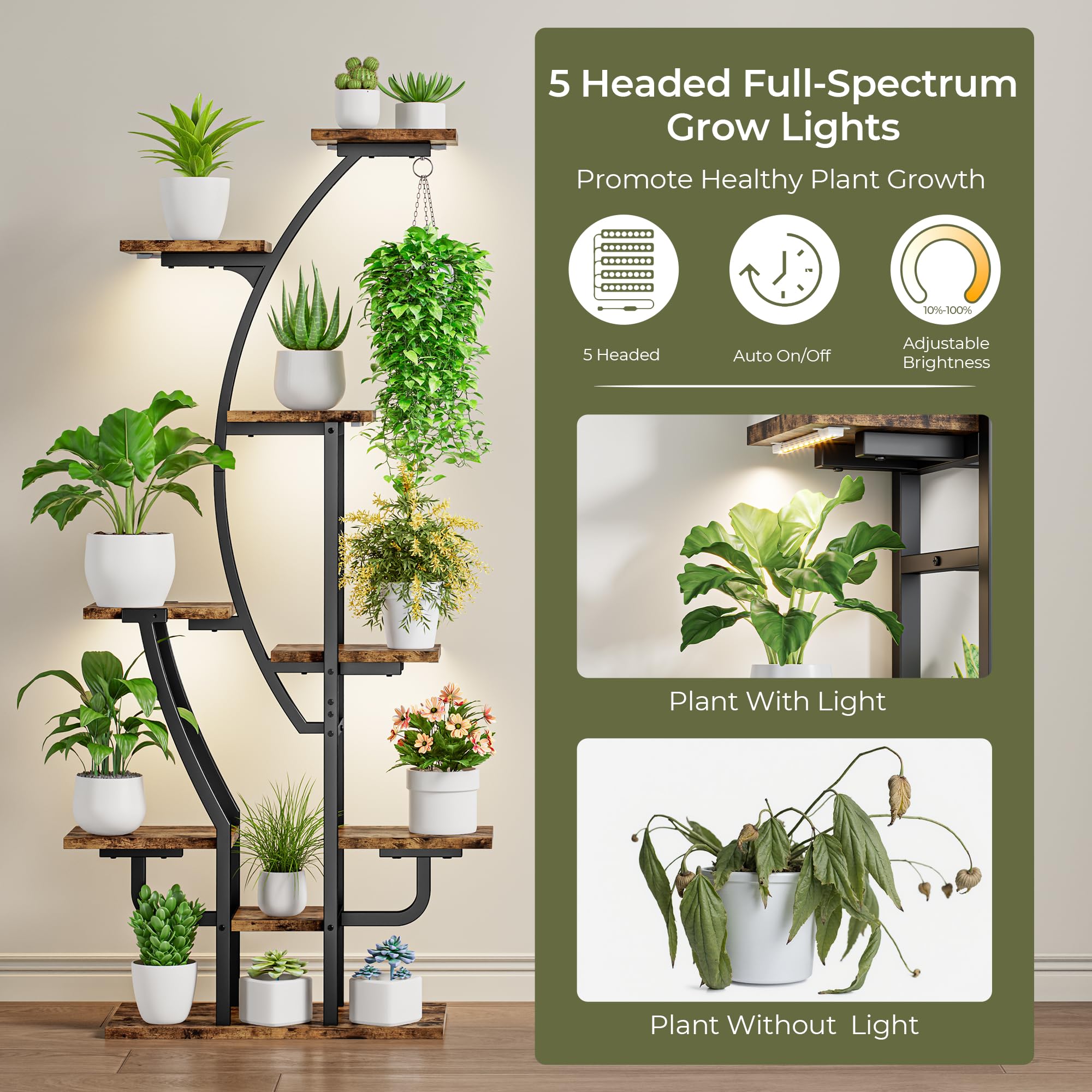 9-Tier Corner Plant Stand with Grow Lights