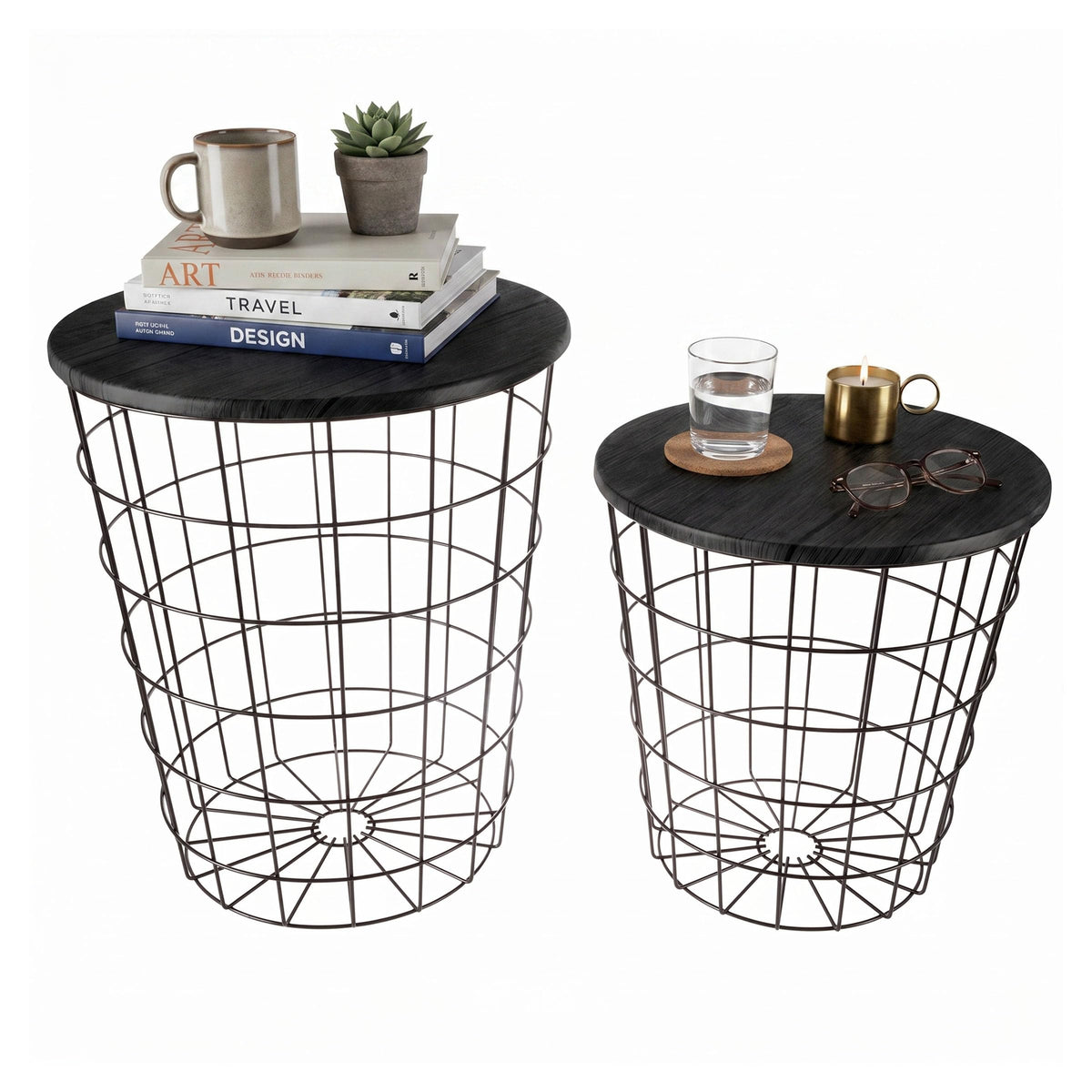 Lavish Home Round End Tables - Nesting Tables Set of 2, Black