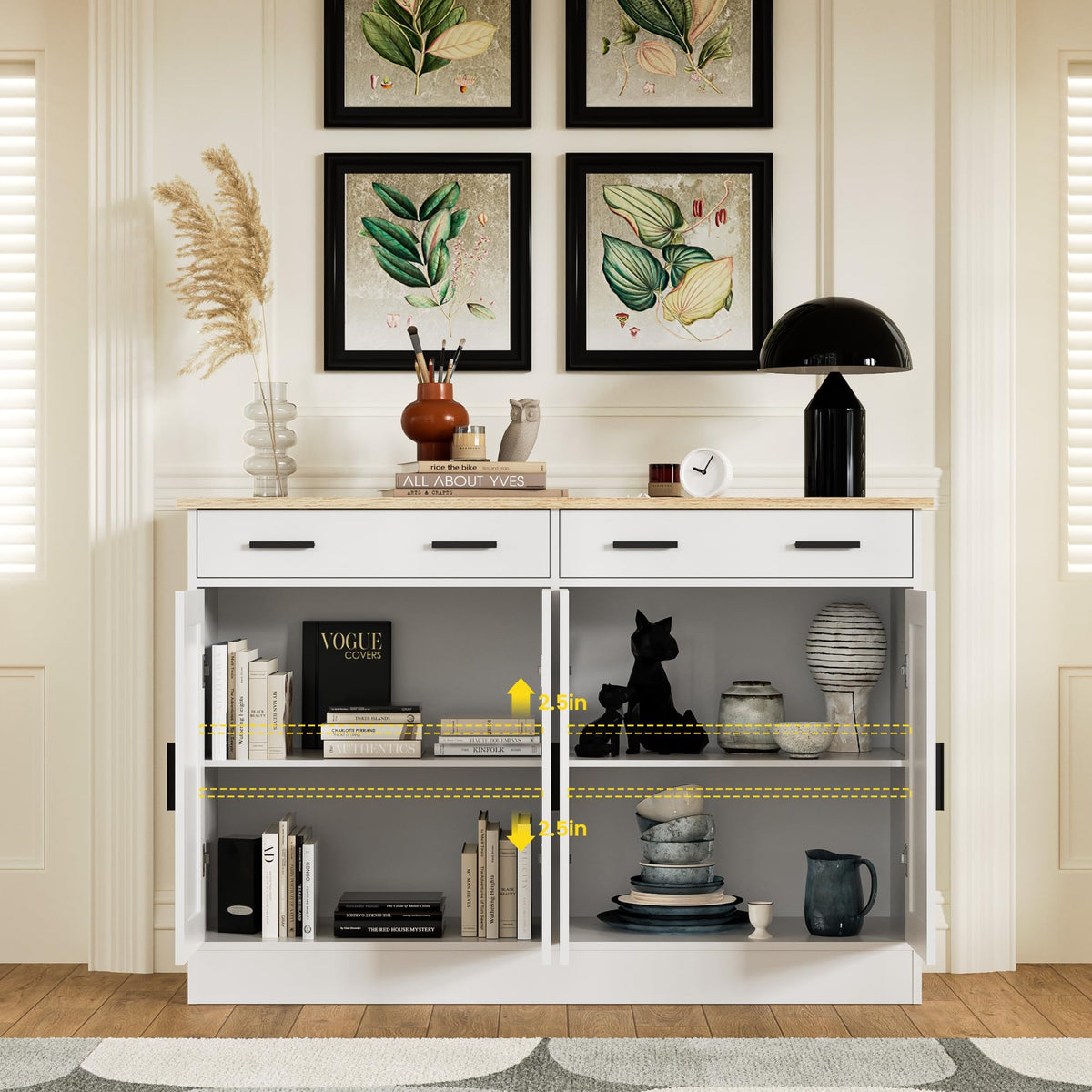 White Buffet Cabinet with Drawers