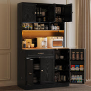 Tall Kitchen Pantry Cabinet with LED Light & Charging Station