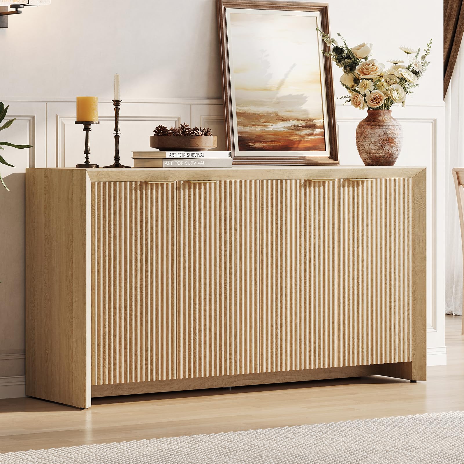 Fluted Sideboard Buffet Cabinet – Natural Oak