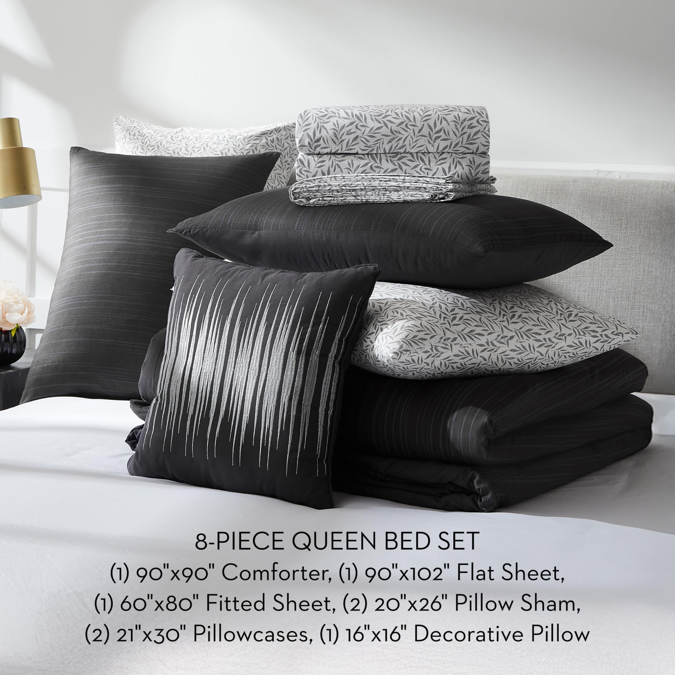 Nine West Lena Comforter Set 8-Piece Bed in a Bag, Queen Complete Bedding Set