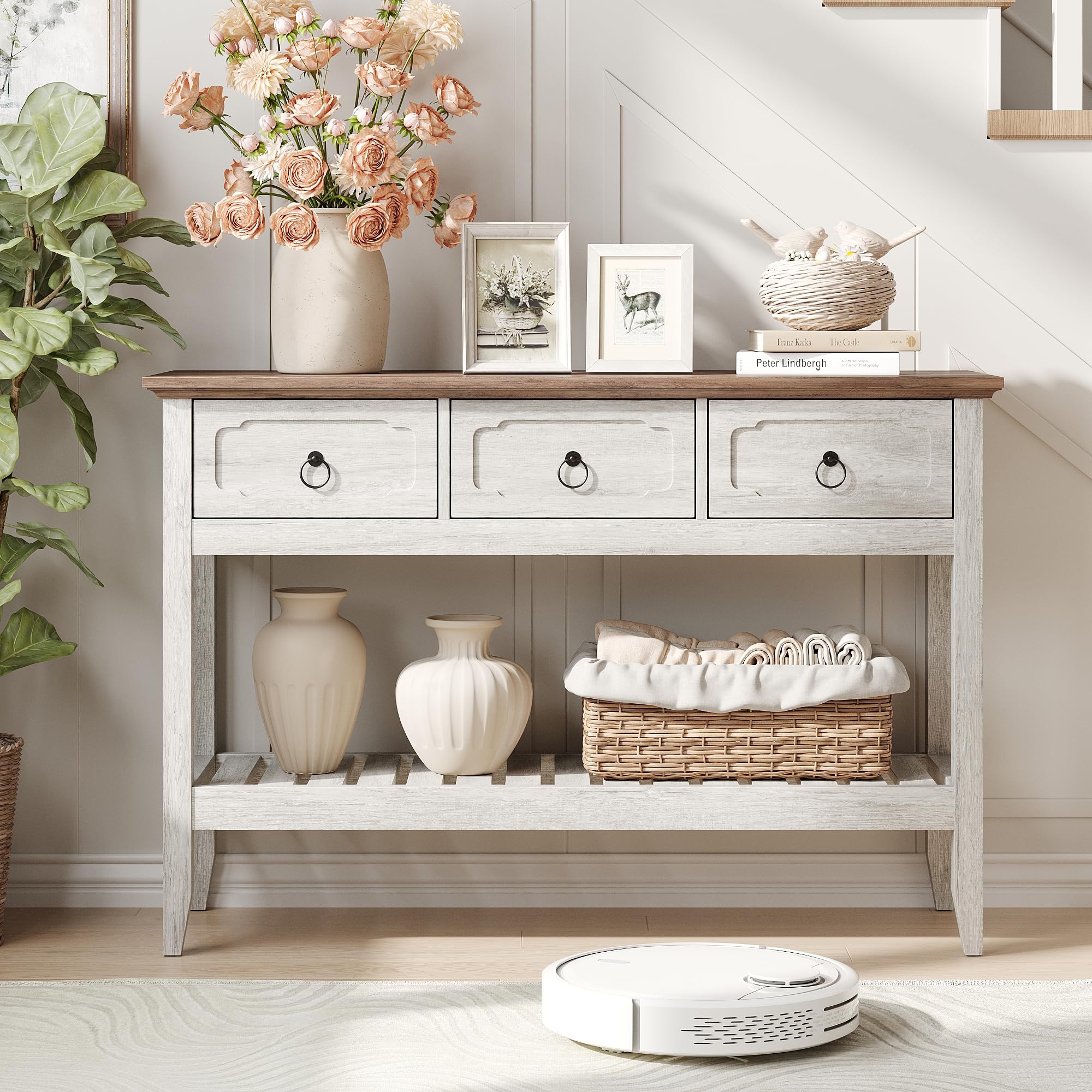 Console Table with Drawers & Open Shelves