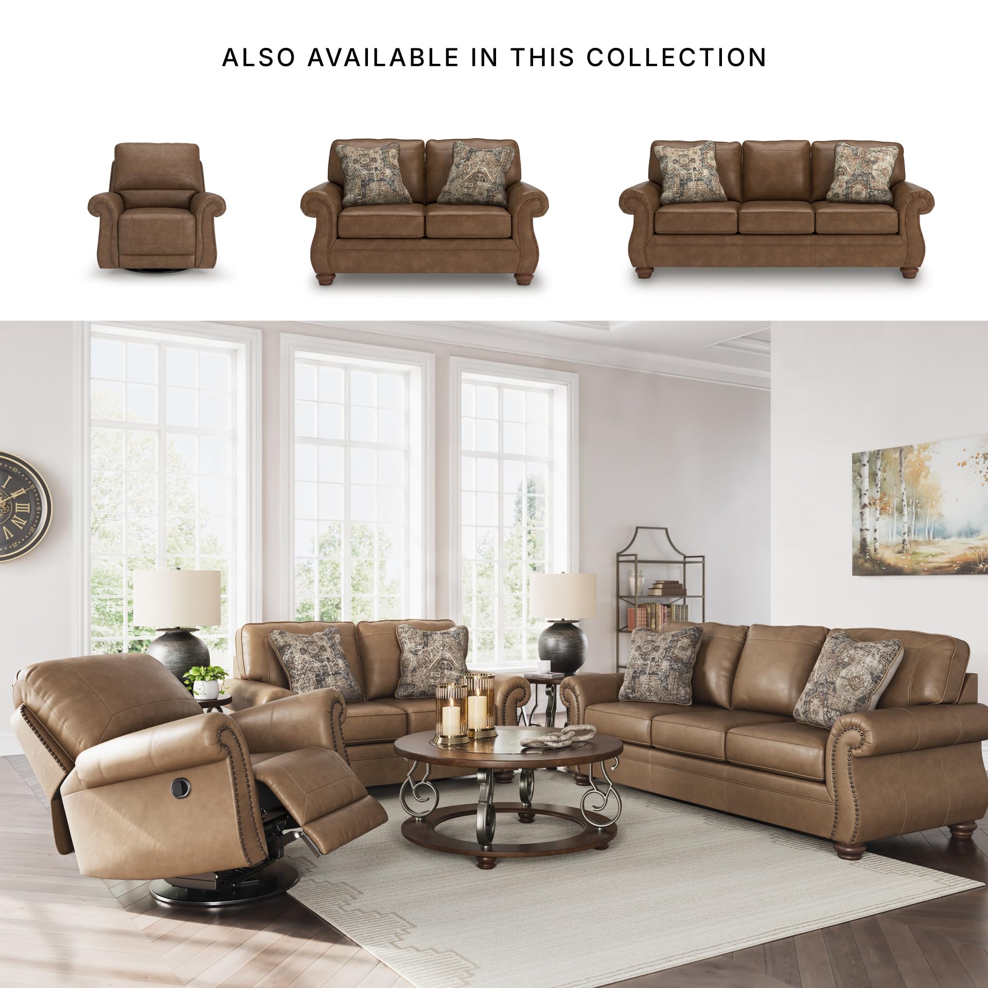 Faux Leather Loveseat with Nailhead Trim