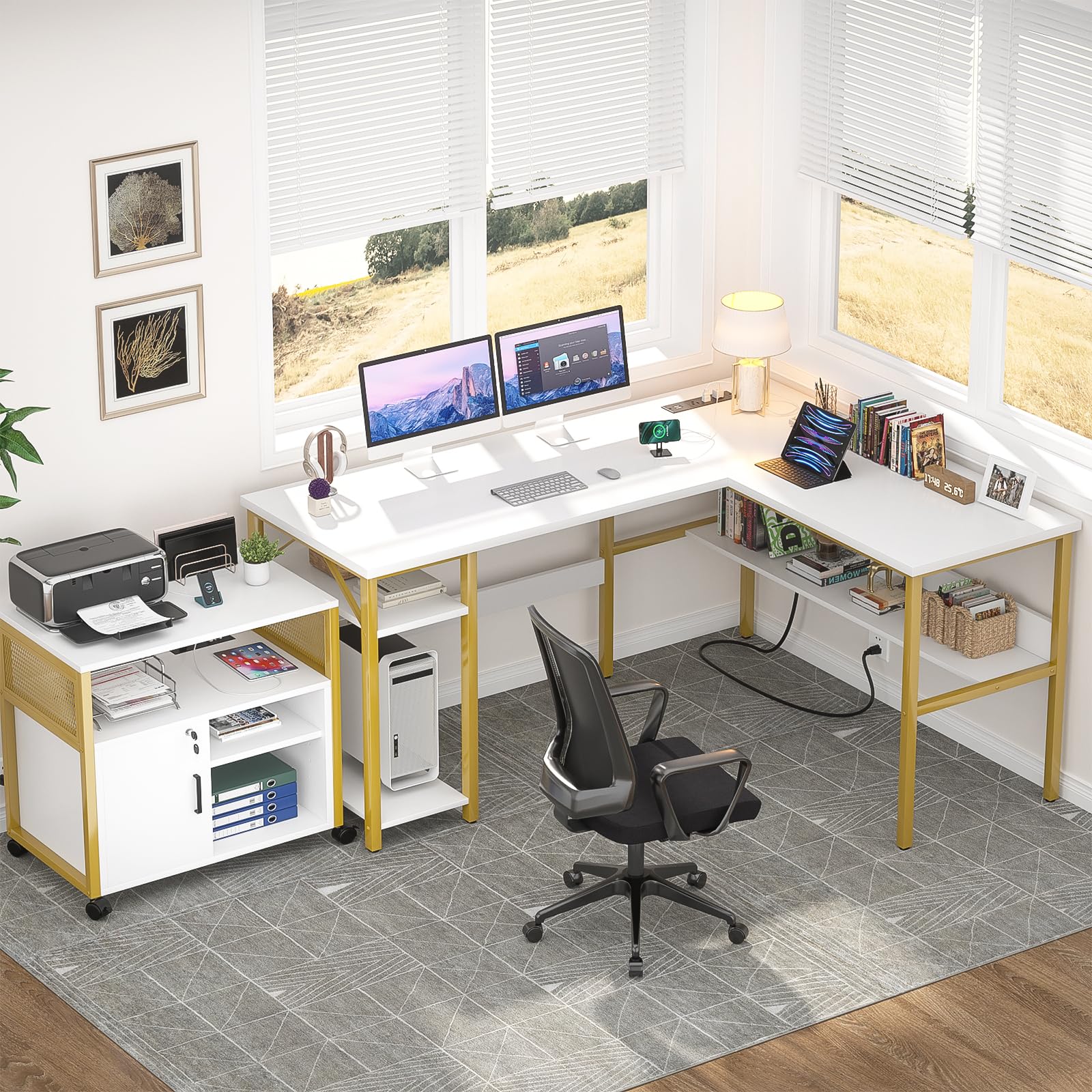 L-Shaped Desk with Power Outlets & USB Ports