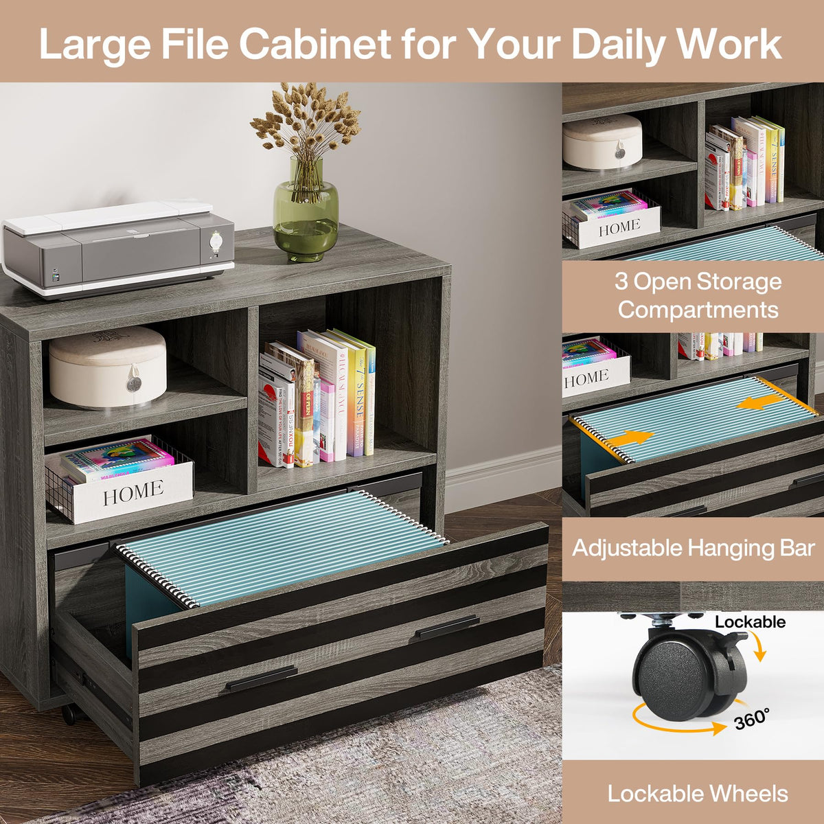 Tribesigns 62.2" L-Shaped Executive Desk with Mobile File Cabinet
