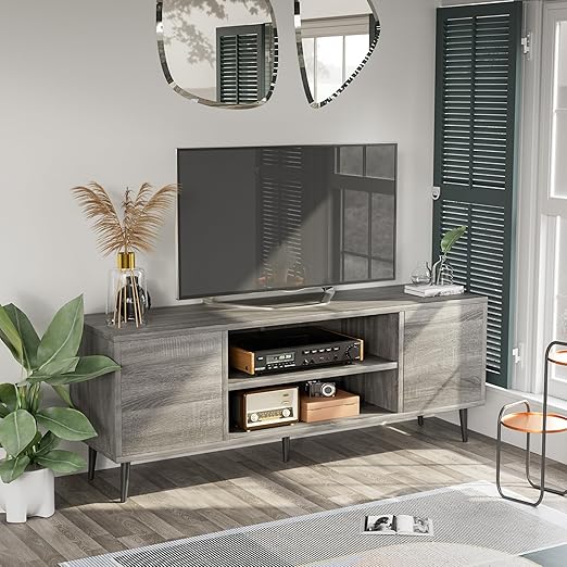 Mid-Century Modern TV Stand with Storage Cabinets