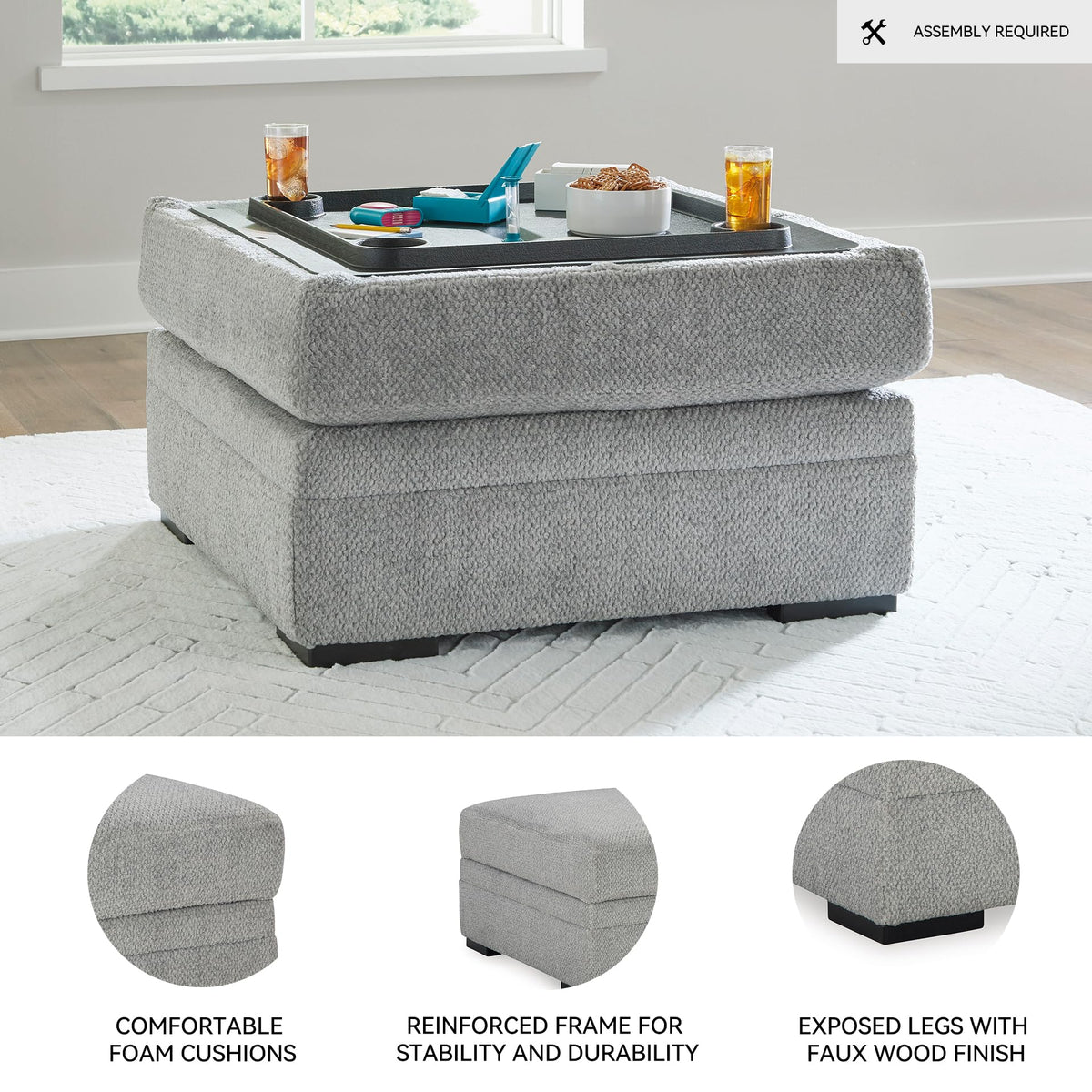 Square Storage Ottoman with Cup Holders