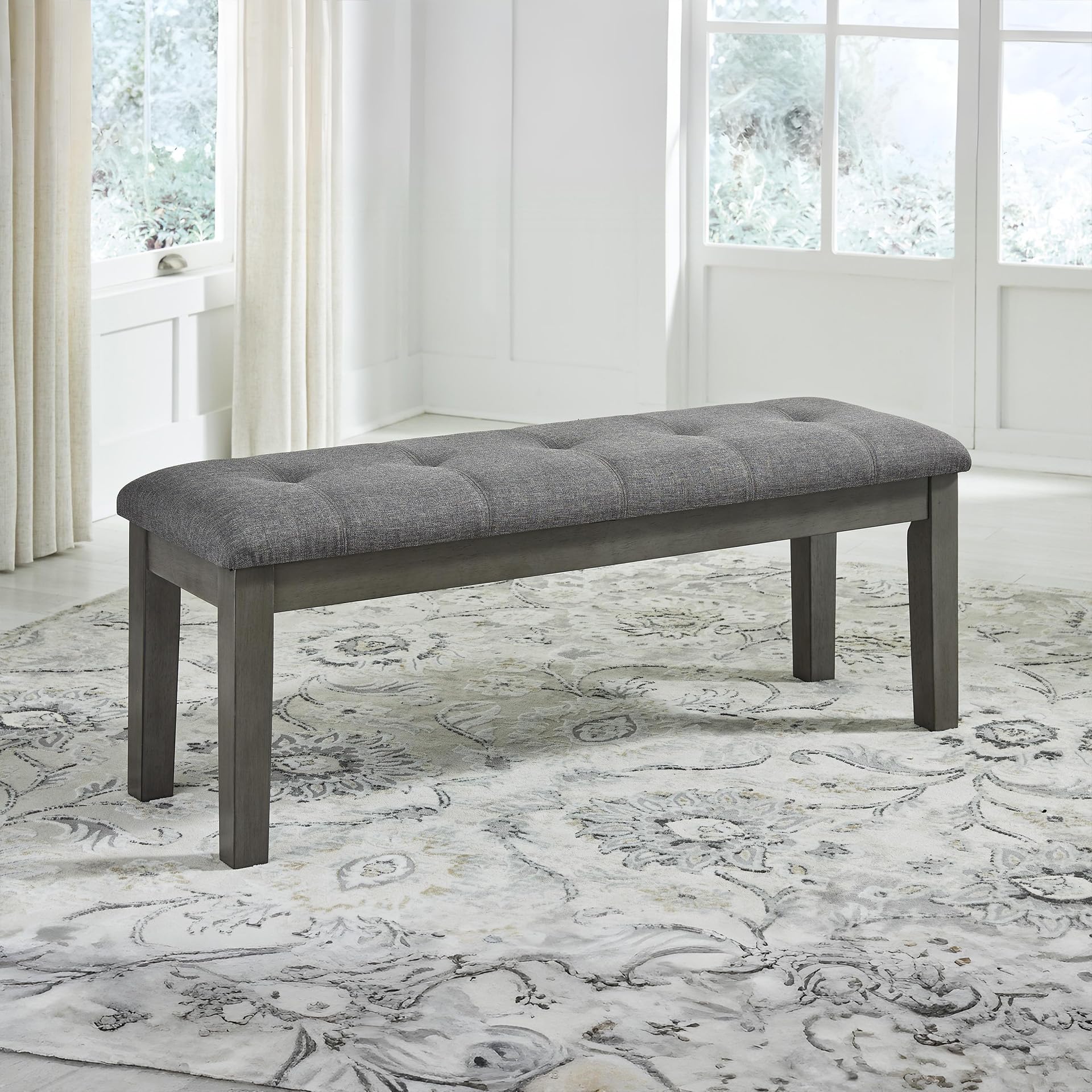 Signature Design by Ashley Hallanden Rustic Tufted Upholstered Dining Room Bench, Gray